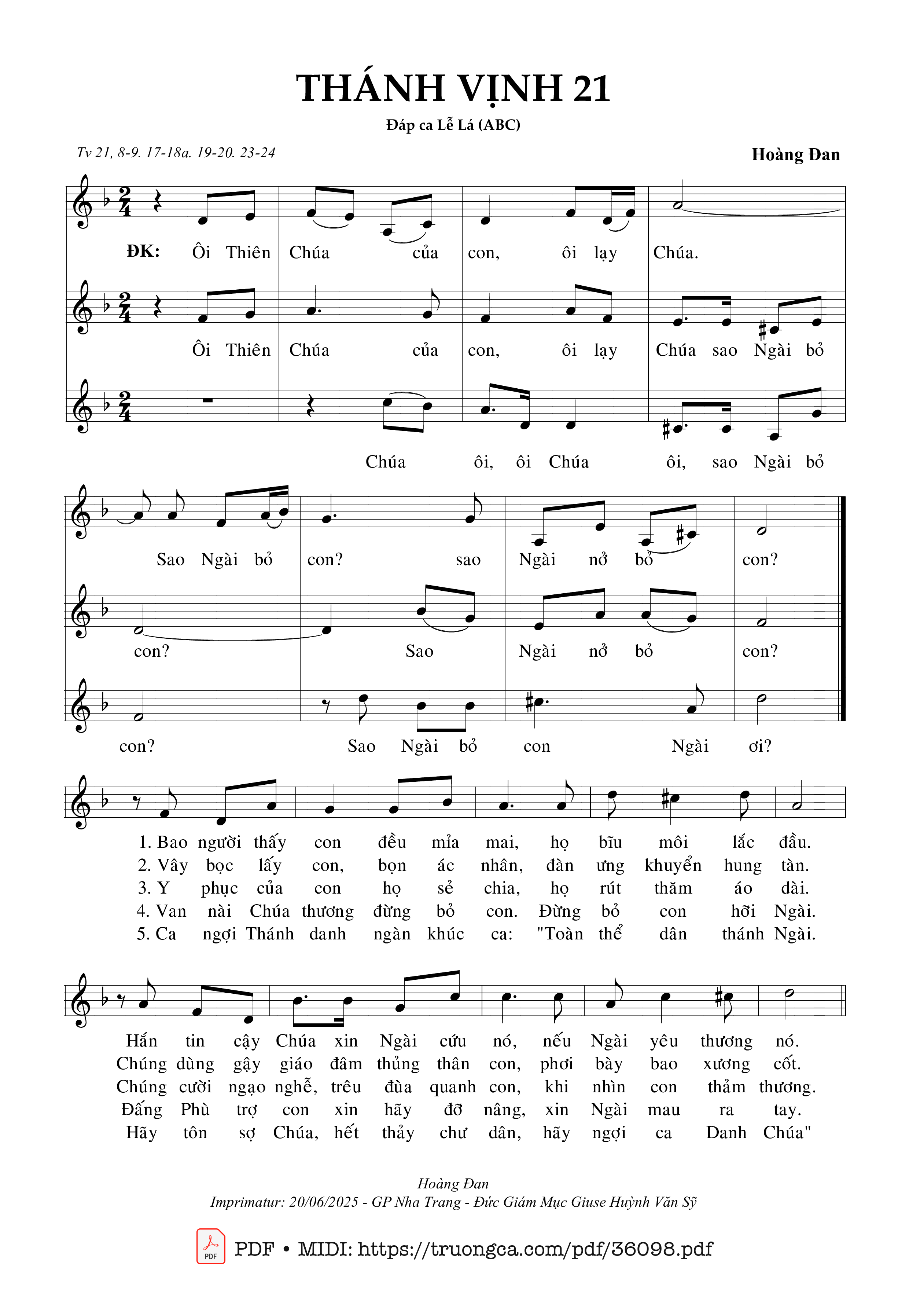 Sheet nhạc Thánh Vịnh 21 (Đáp Ca Lễ Lá Abc)