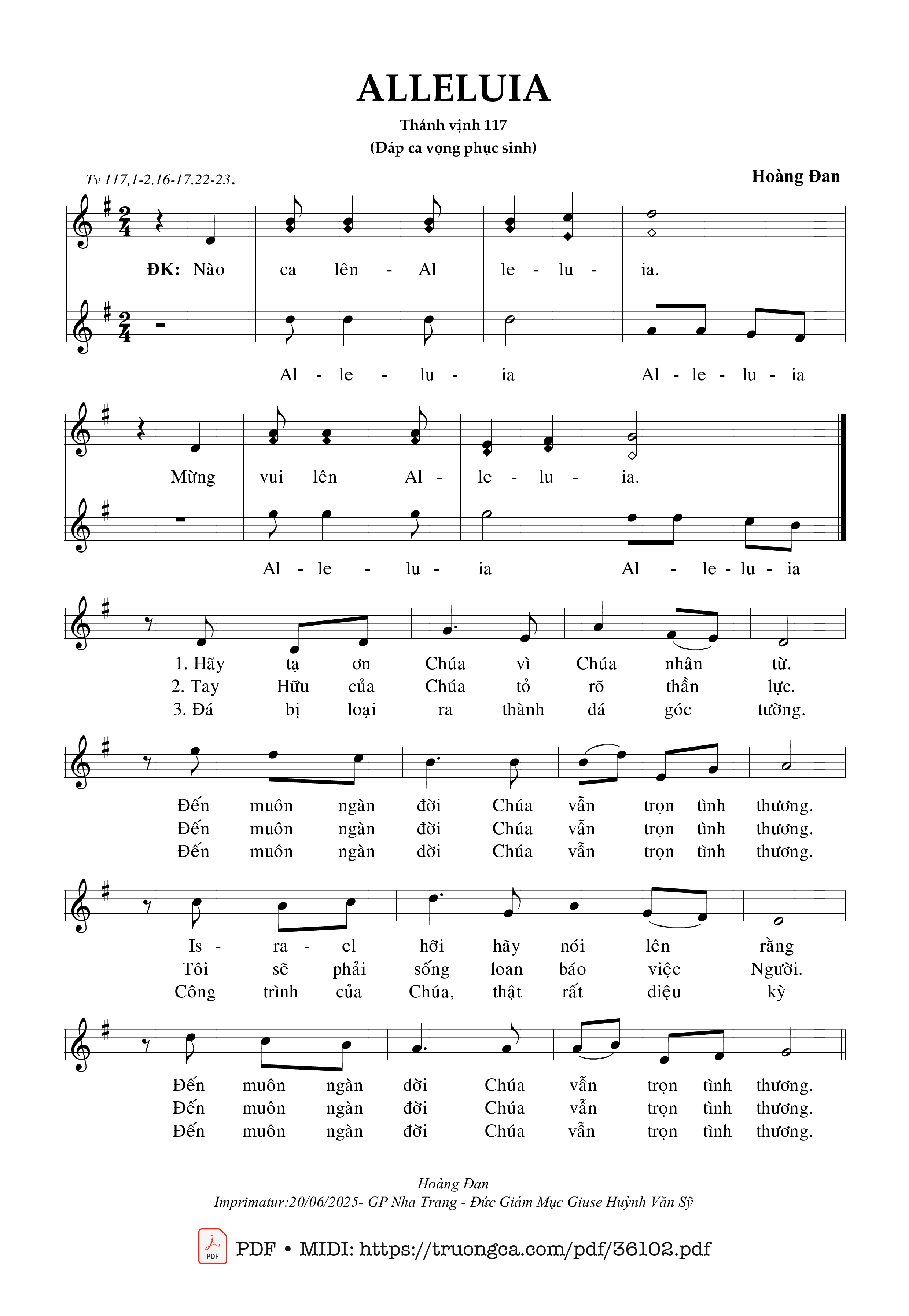 Sheet nhạc Alleluia (Tv 117, Đáp Ca Vọng Phục Sinh)