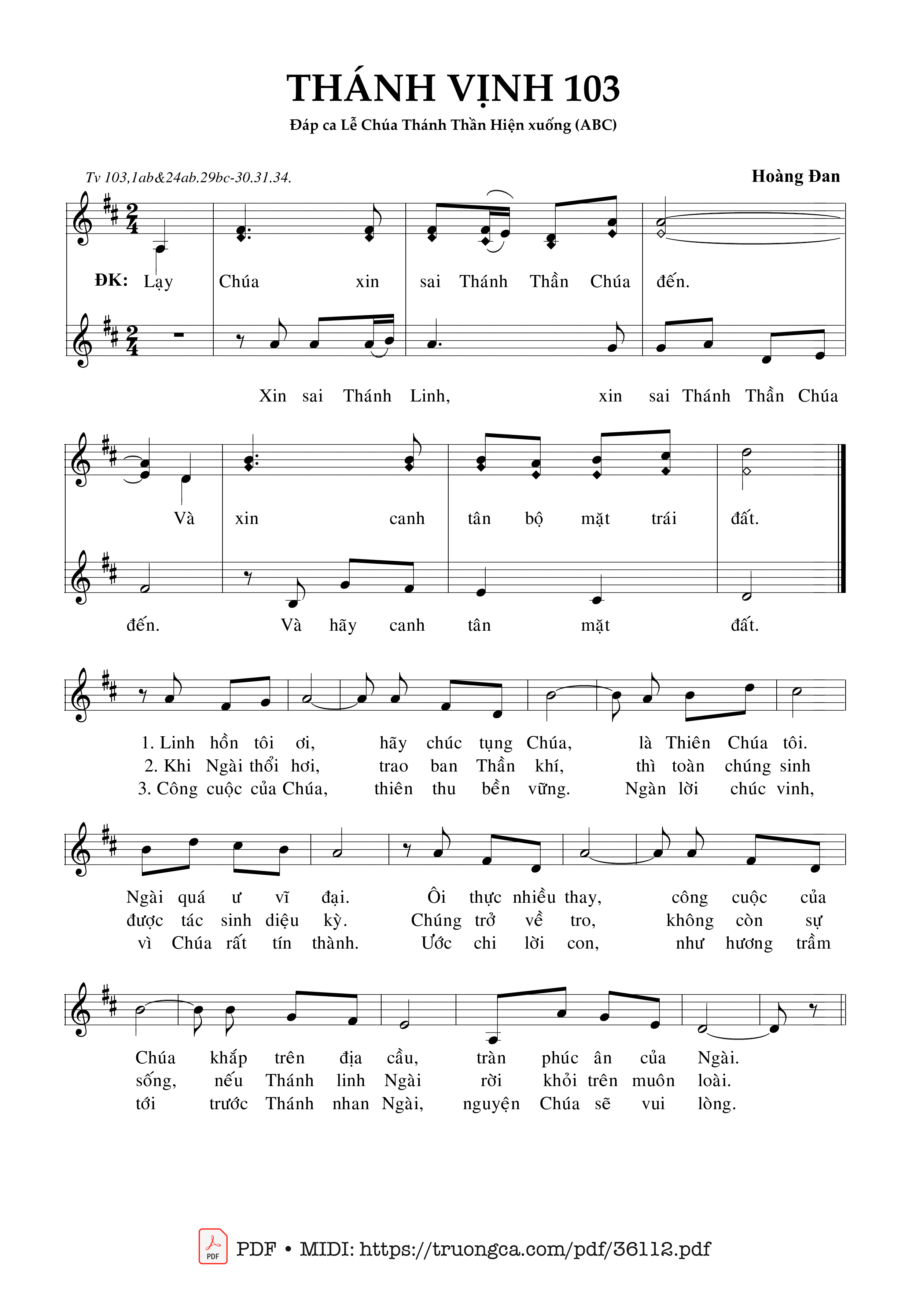 Trang 1 của Sheet nhạc PDF bài hát Thánh Vịnh 103 (Đáp Ca Lễ Chúa Thánh Thần Hiện Xuống) - Hoàng Đan