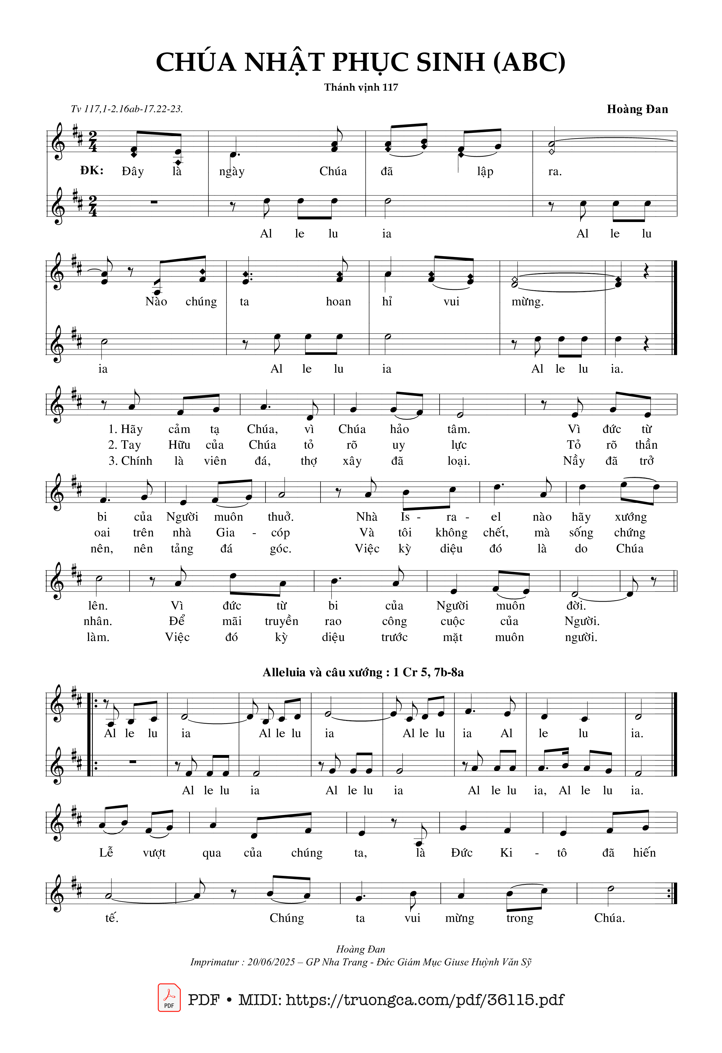 Sheet nhạc Chúa Nhật Phục Sinh Abc (Tv 117)