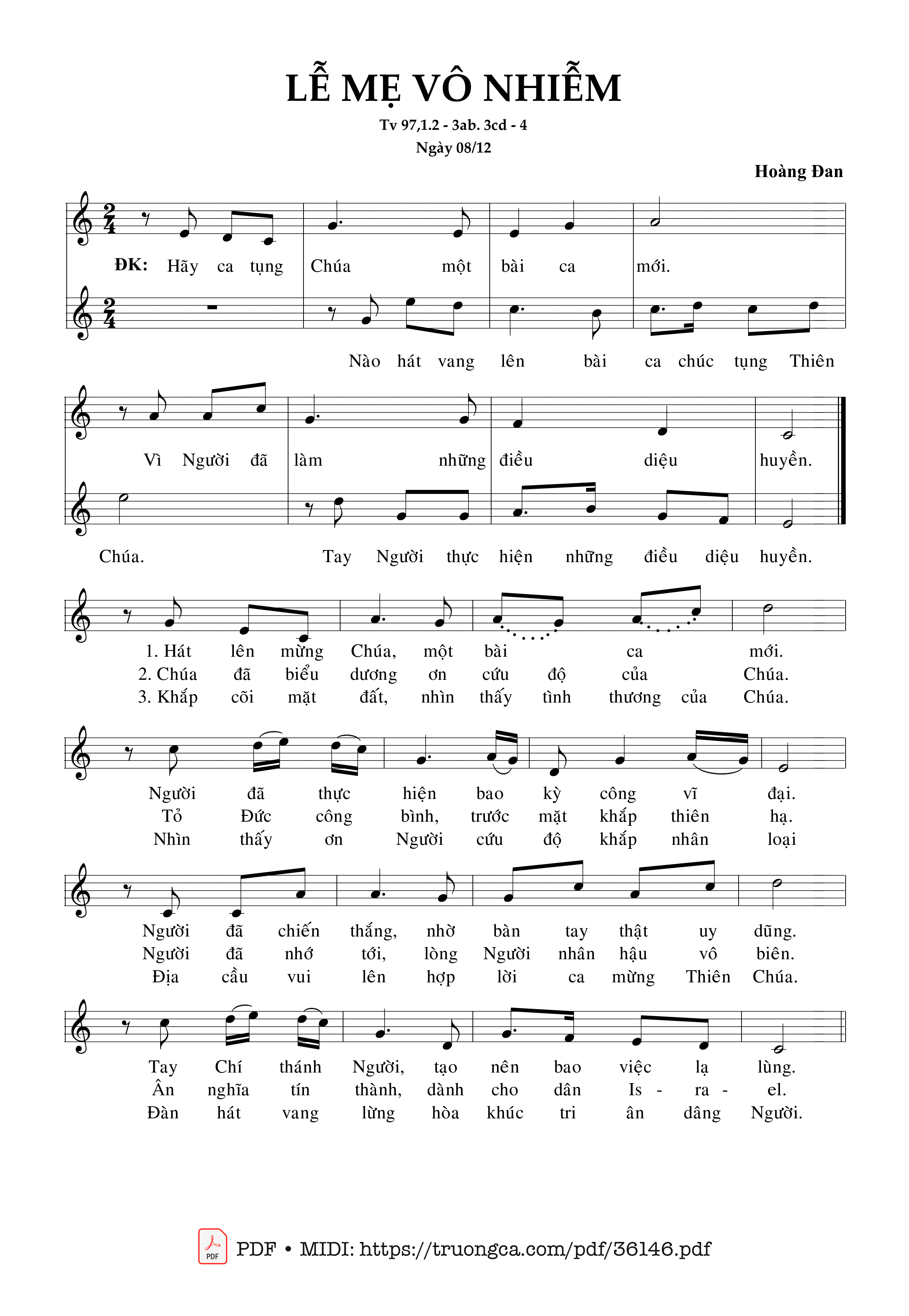 Trang 1 của Sheet nhạc PDF bài hát Lễ Mẹ Vô Nhiễm (Tv 97, Ngày 08/12) - Hoàng Đan