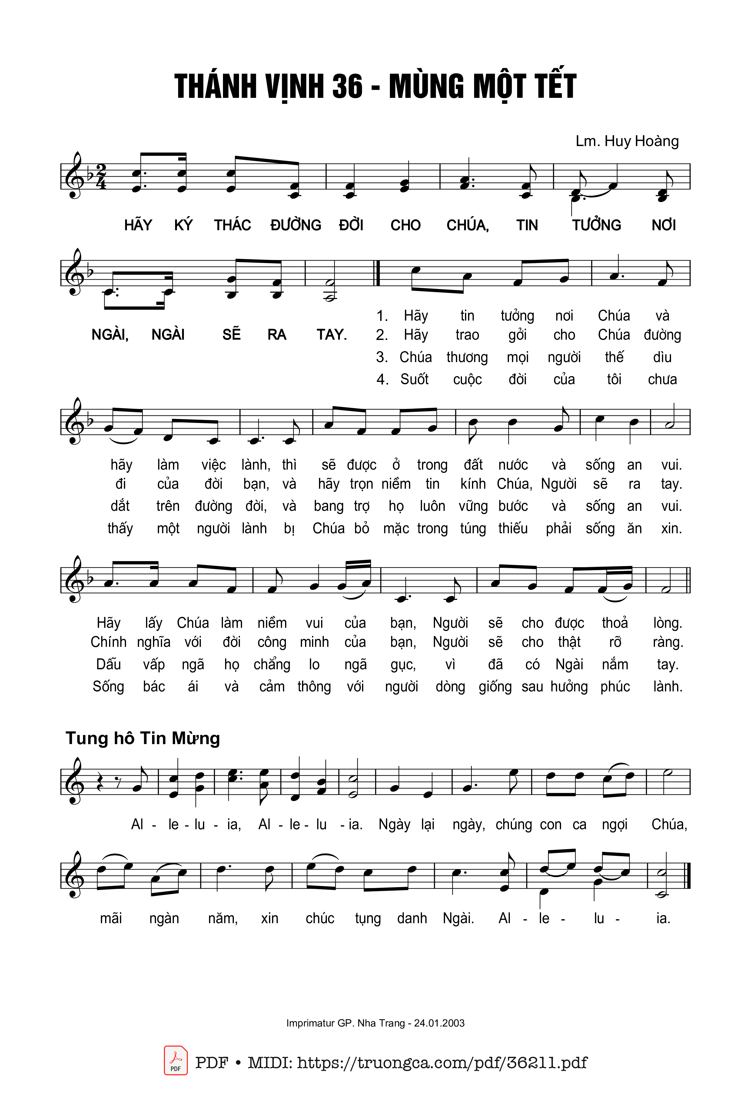 Sheet nhạc Thánh Vịnh 36, Mùng Một Tết