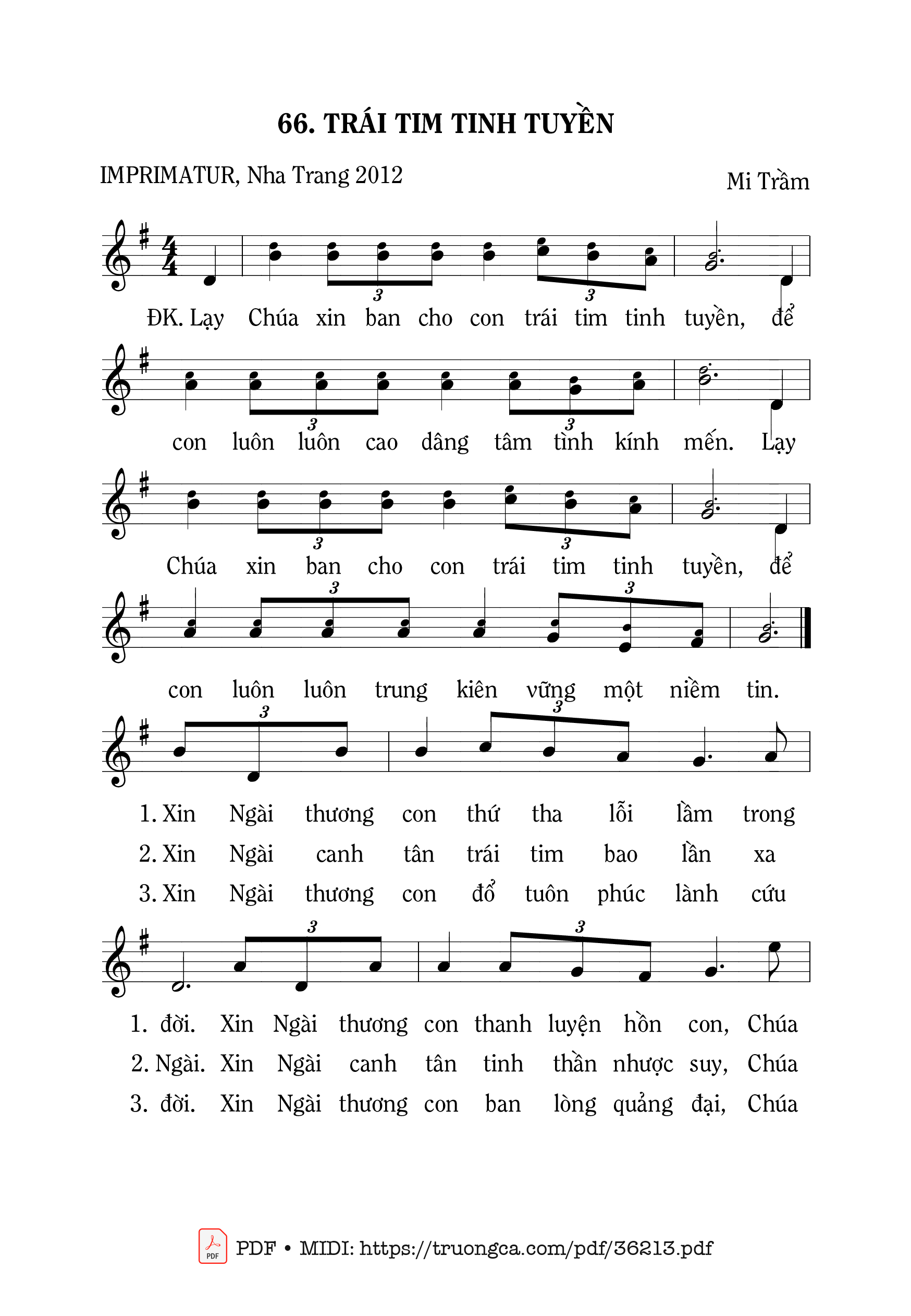 Sheet nhạc Trái Tim Tinh Tuyền - Mi Trầm