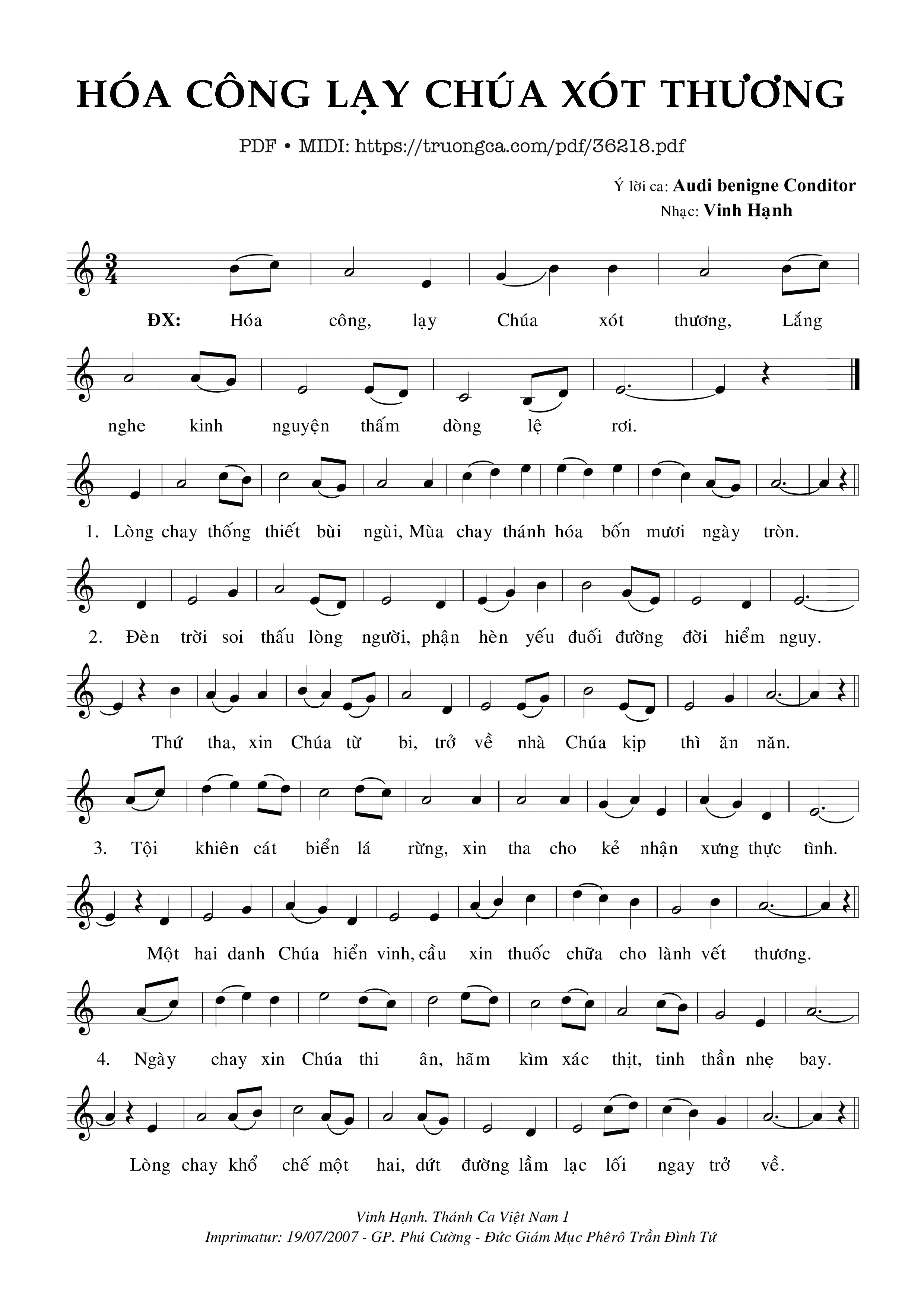 Sheet nhạc Hóa Công Lạy Chúa Xót Thương