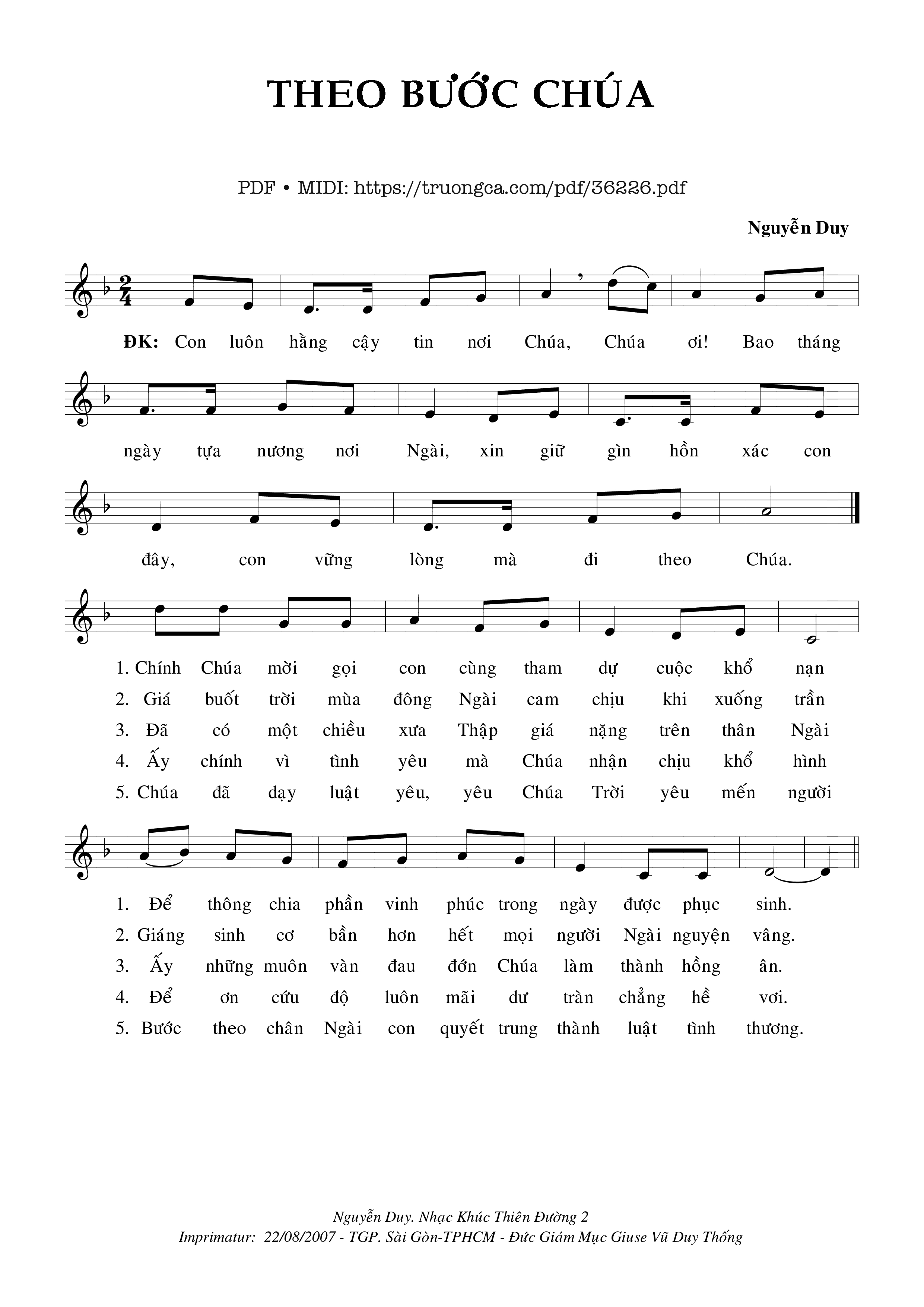 Sheet nhạc Theo Bước Chúa - Nguyễn Duy