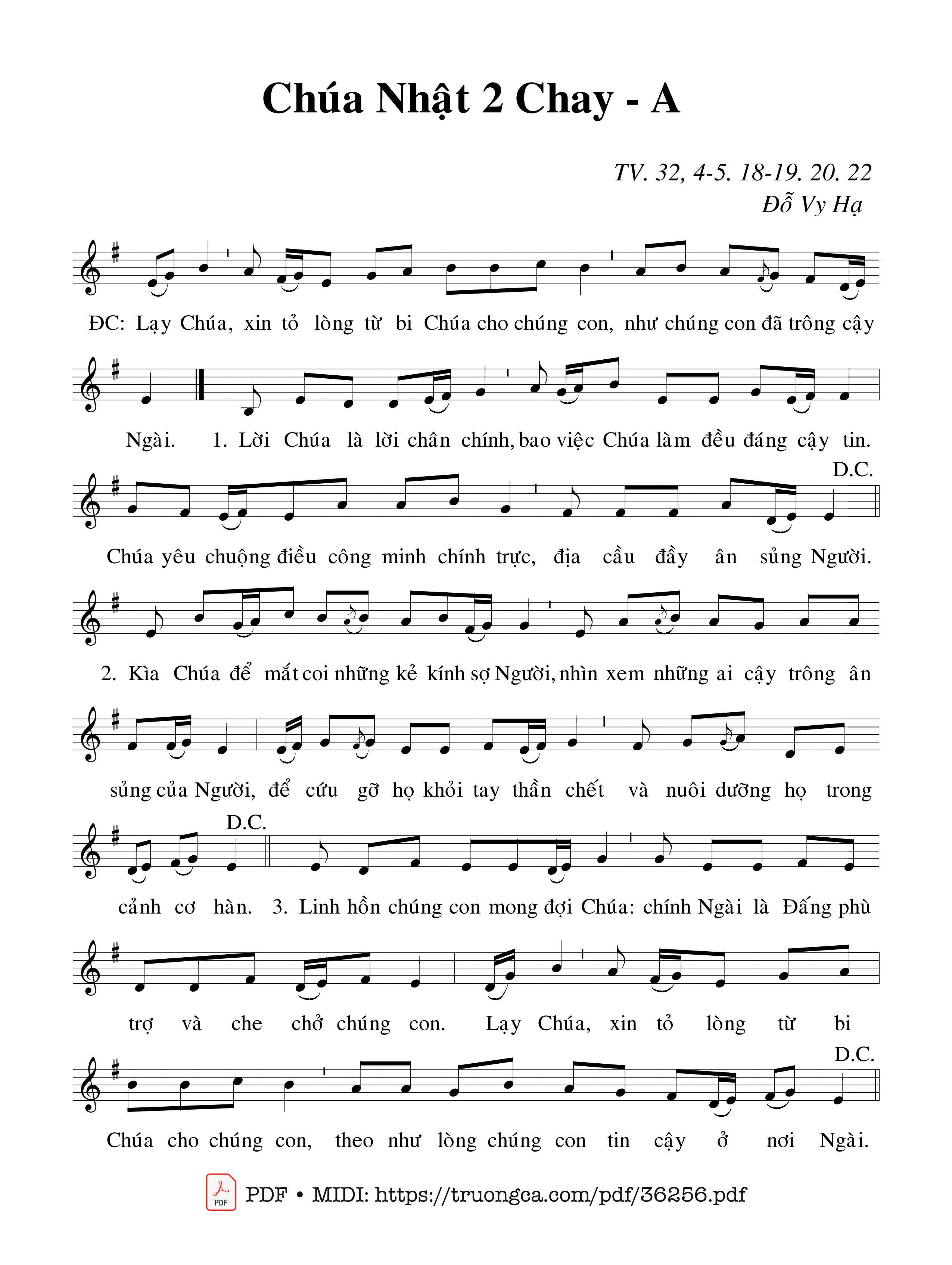 Sheet nhạc Thánh Vịnh 32, Chúa Nhật 2A Mùa Chay