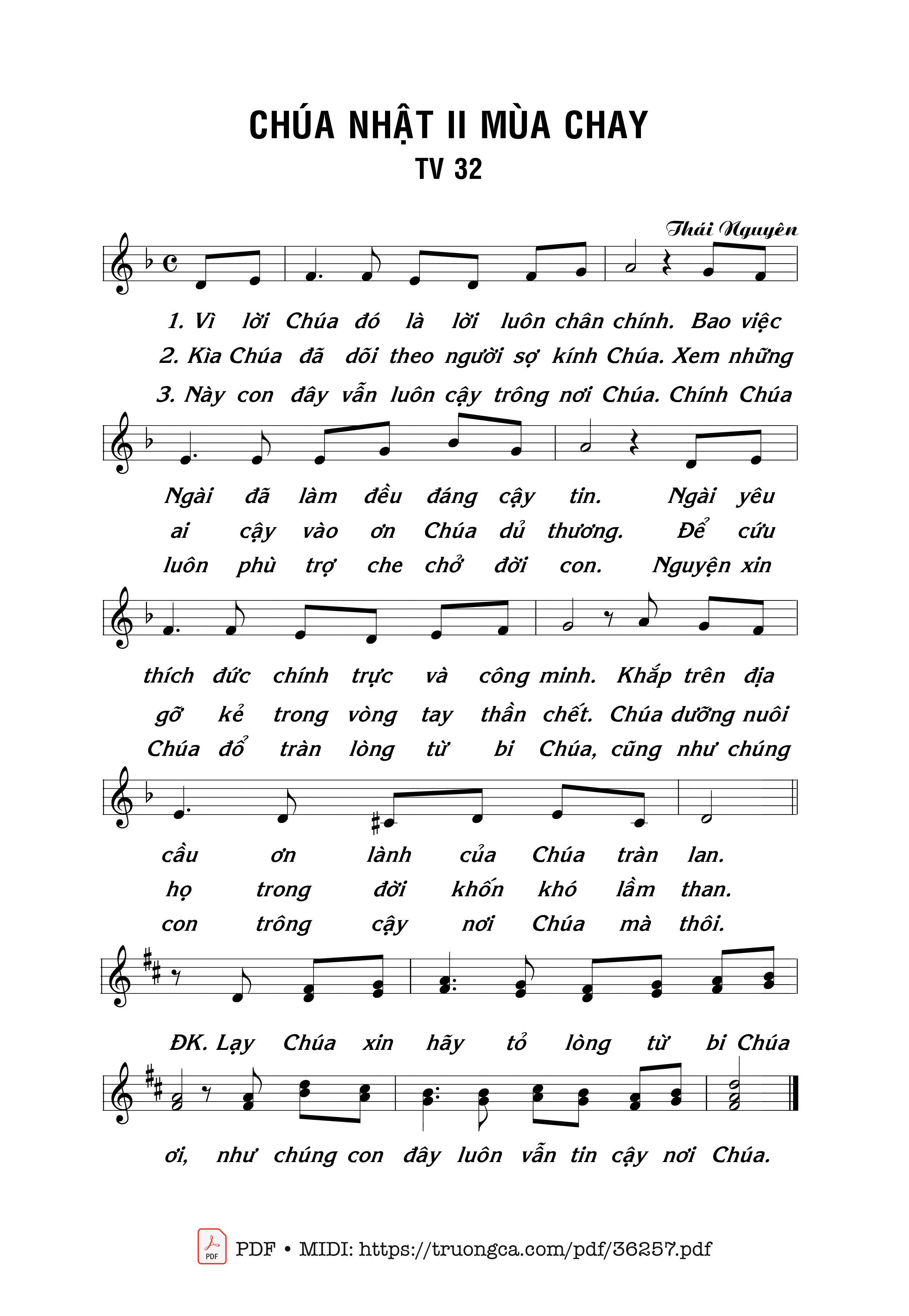 Trang 1 của Sheet nhạc PDF bài hát Thánh Vịnh 32, Chúa Nhật 2A Mùa Chay - Thái Nguyên