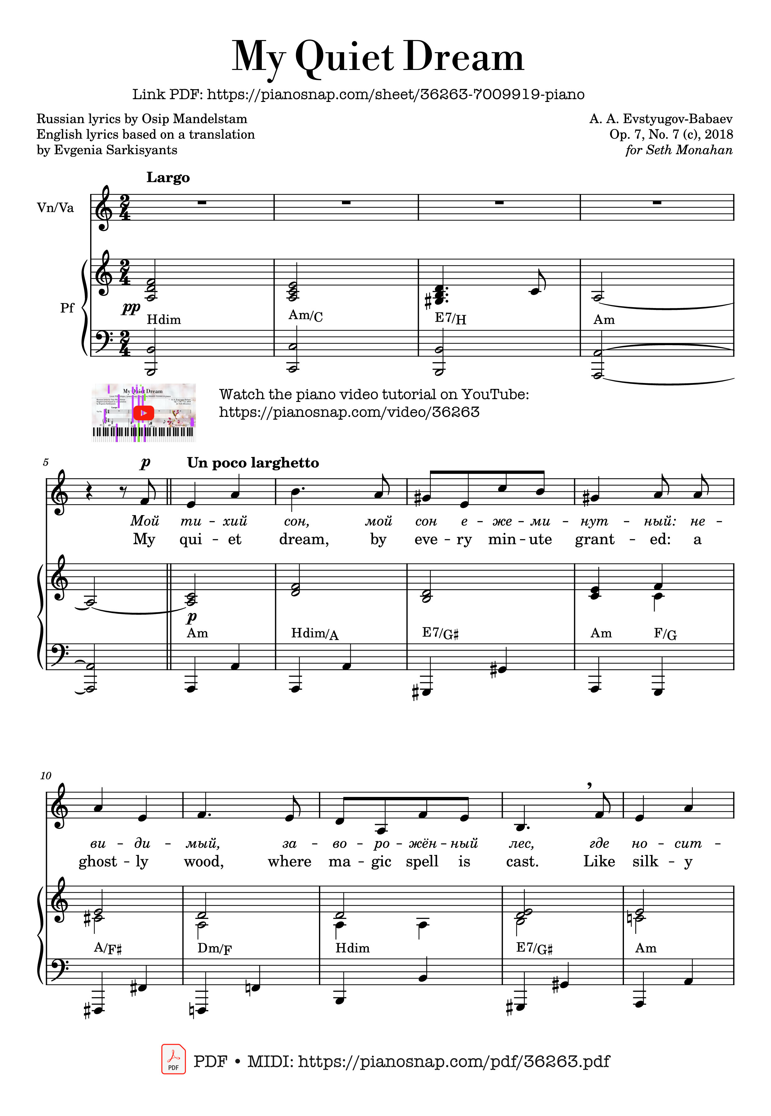 Trang 1 của Sheet nhạc PDF Piano bài hát Russian romance - My Quiet Dream, Violin&Piano - Osip Mandelstam