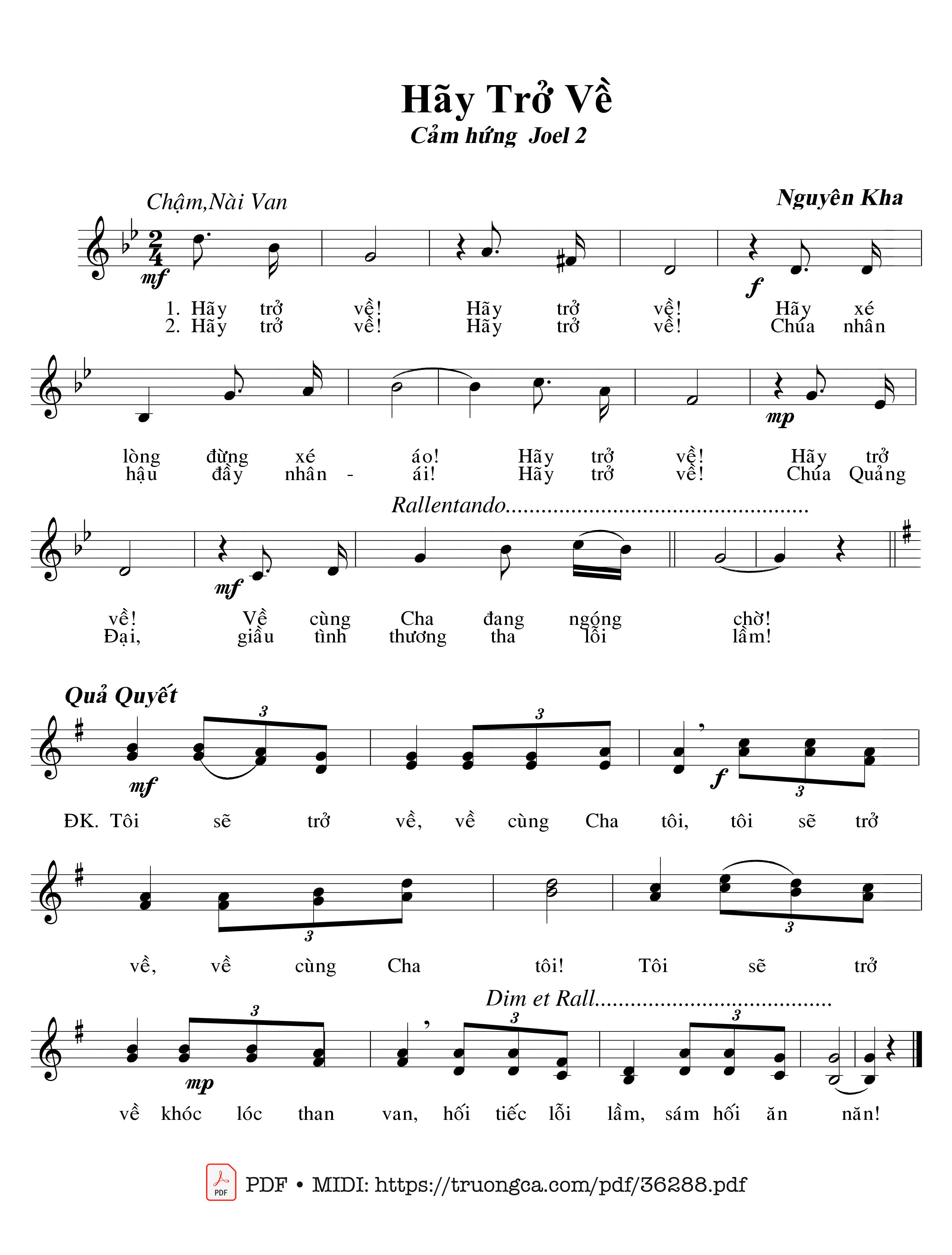 Sheet nhạc Hãy Trở Về - Nguyên Kha
