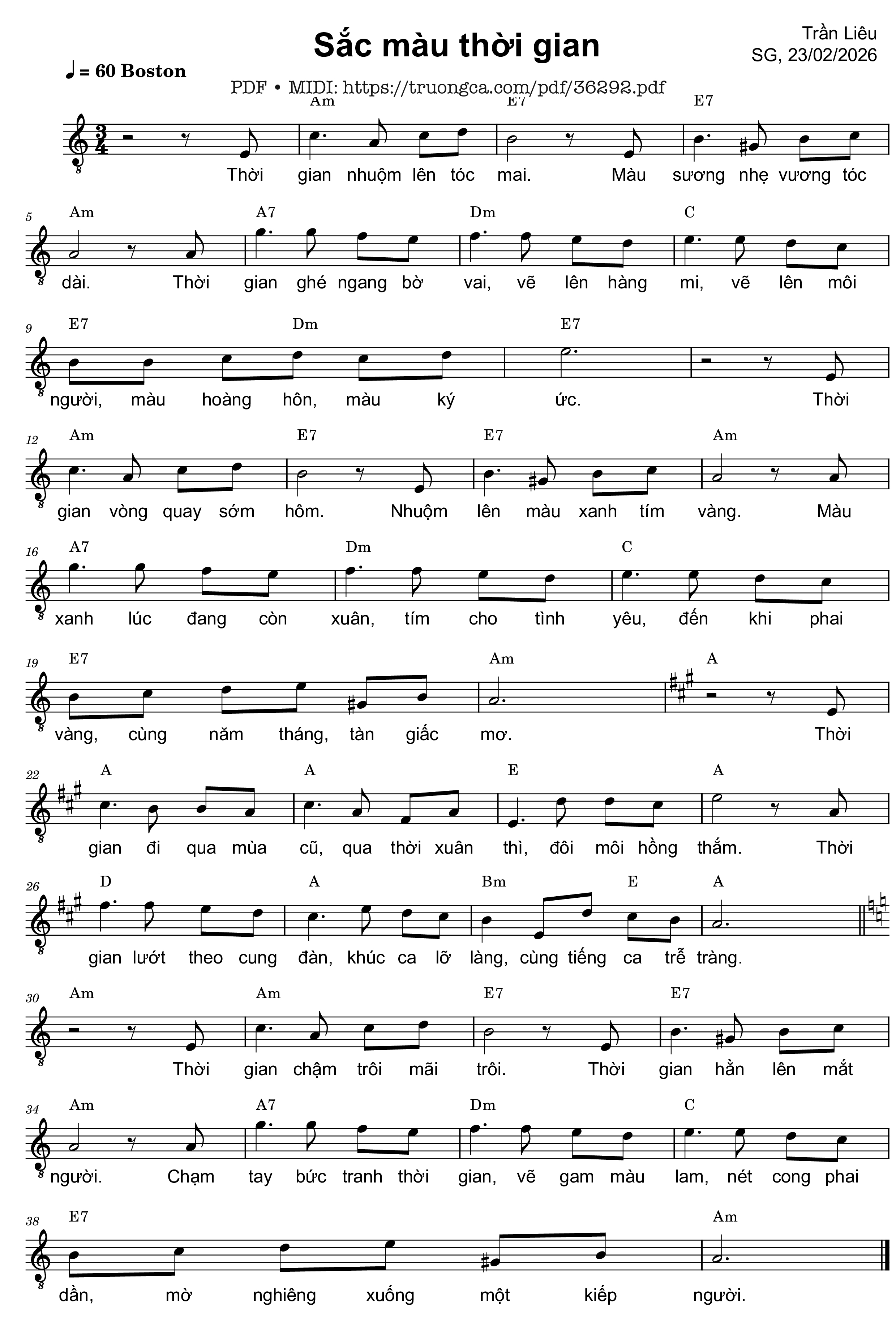 Trang 1 của Sheet nhạc PDF bài hát Sắc màu thời gian - Trần Liêu