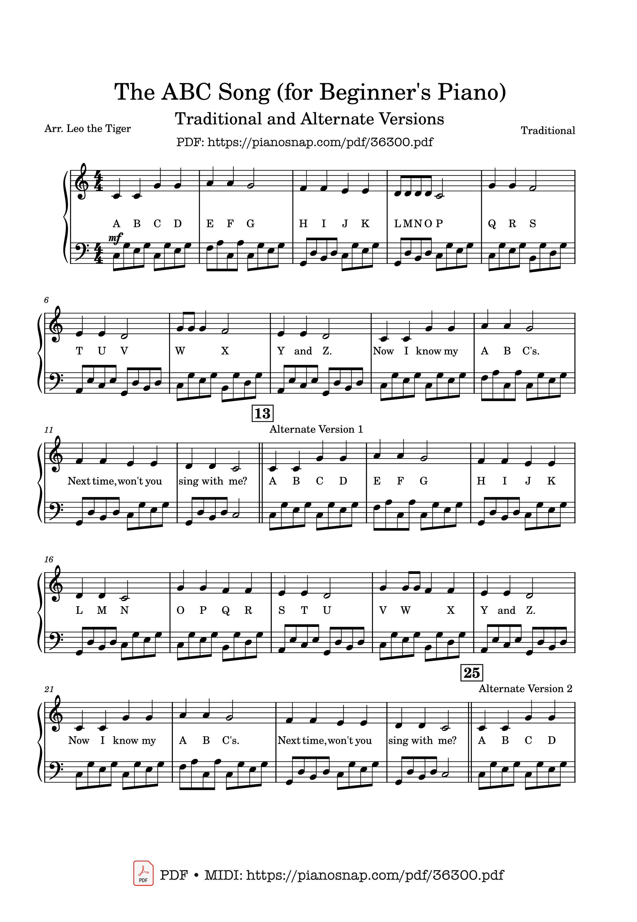 Sheet nhạc The ABC Alphabet Song (Variations) for Beginner's Piano