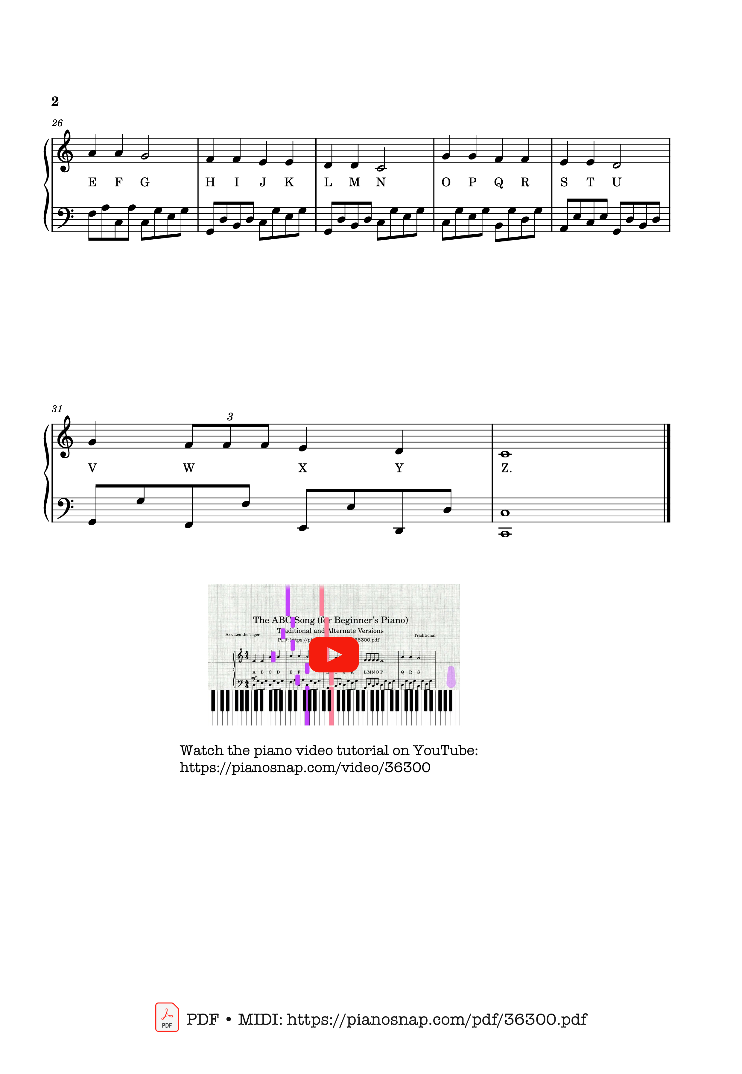 Trang 2 của Sheet nhạc PDF Piano bài hát The ABC Alphabet Song (Variations) for Beginner