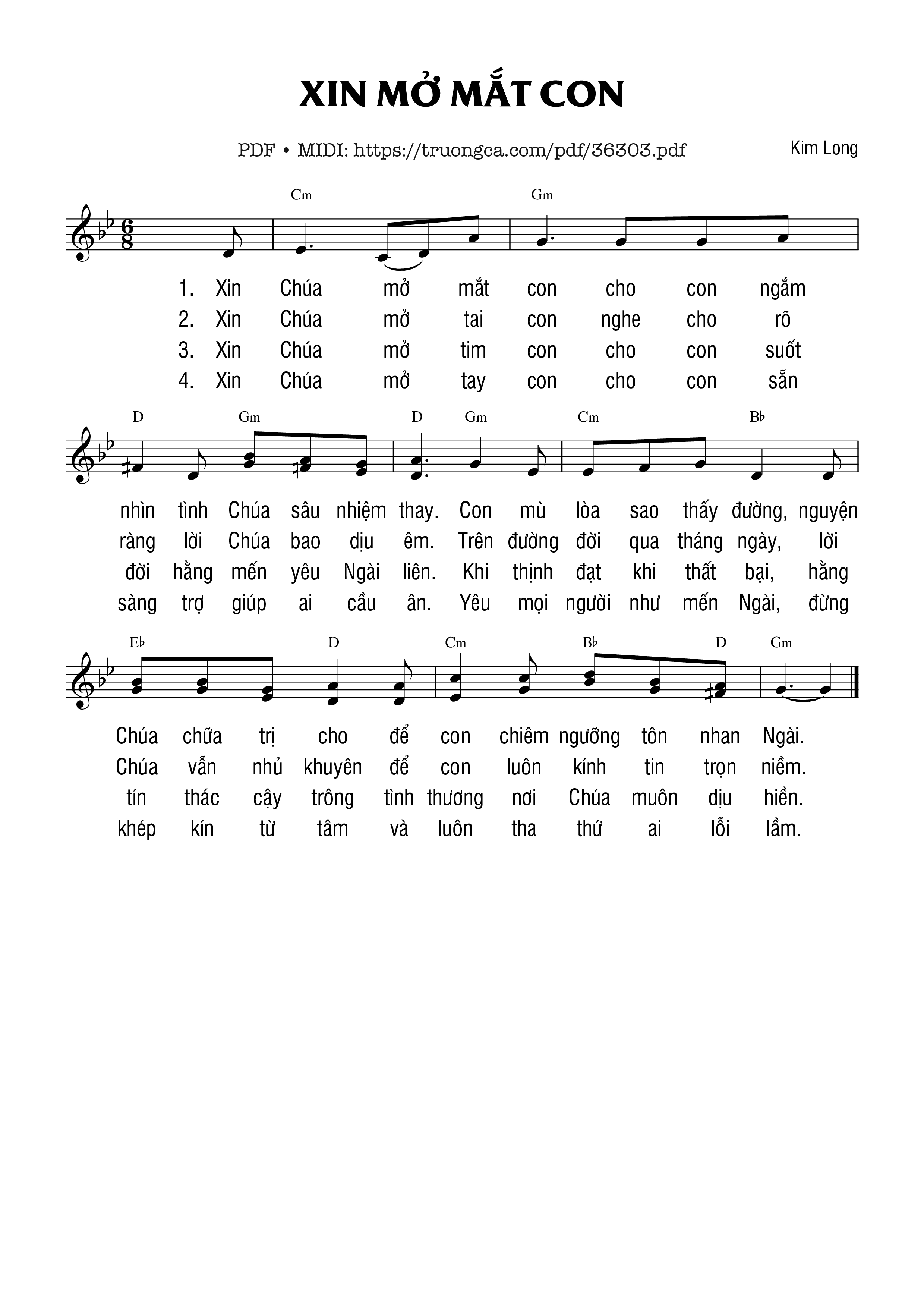 Trang 1 của Sheet nhạc PDF bài hát Xin Mở Mắt Con - Kim Long