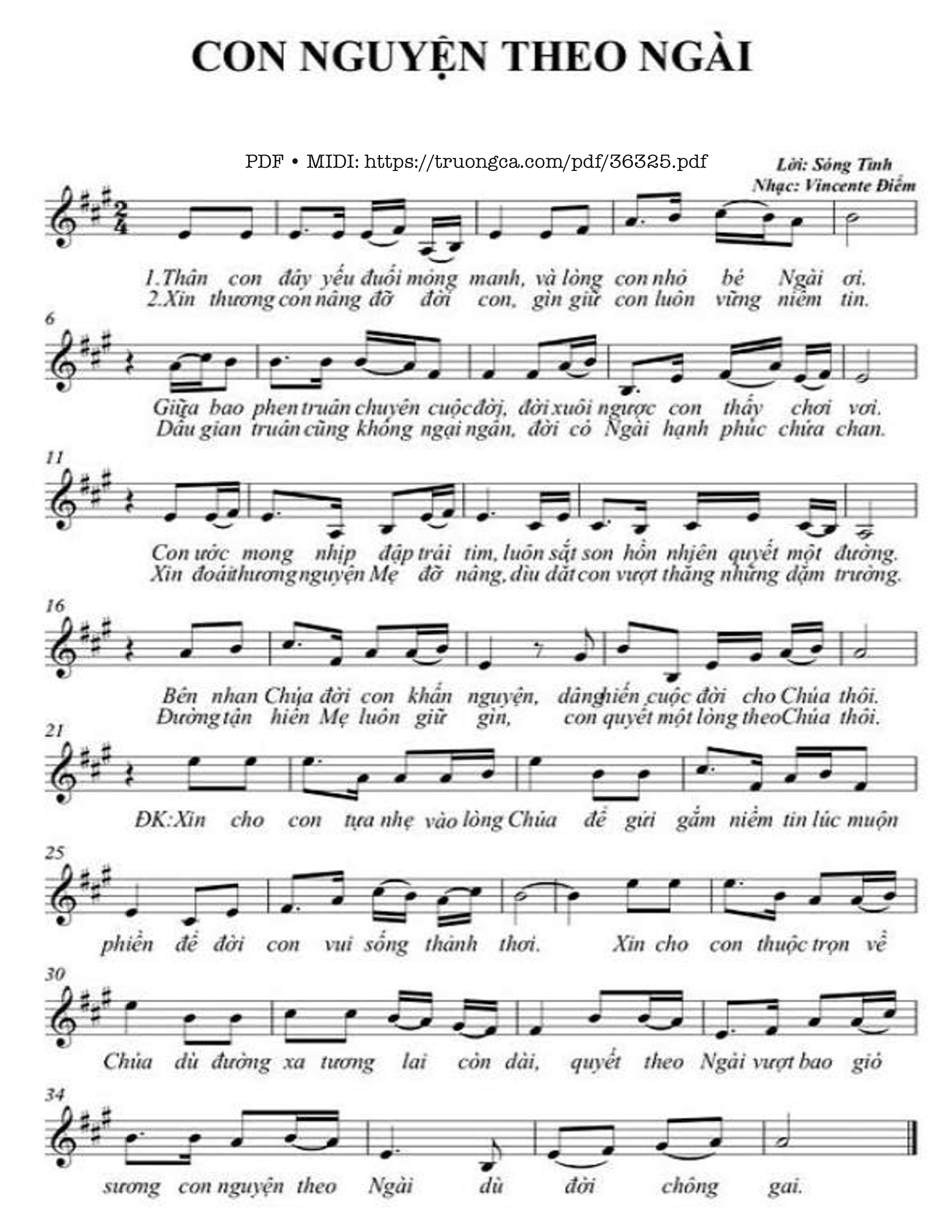 Sheet nhạc Con Nguyện Theo Ngài - Vincente Điểm