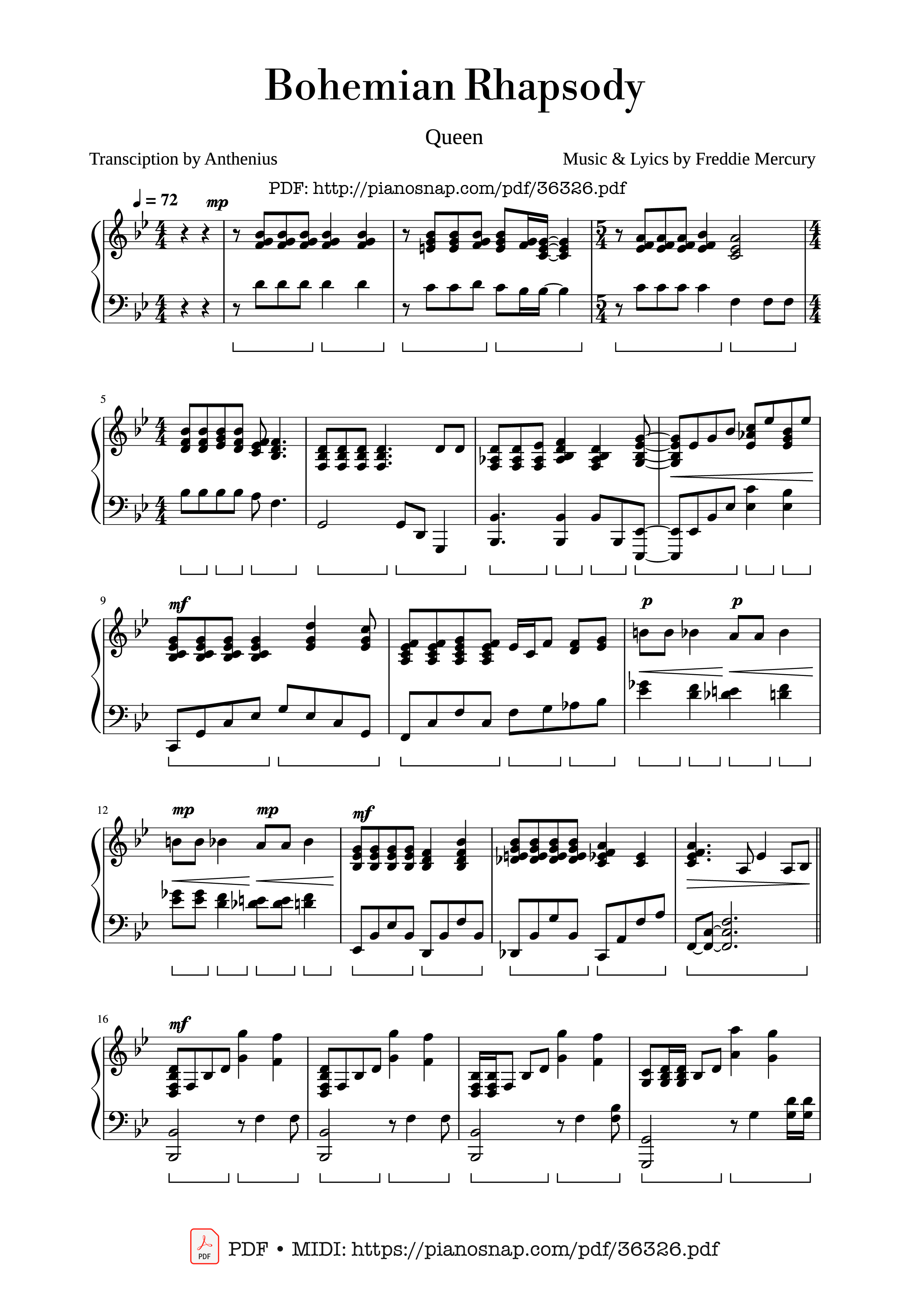 Sheet nhạc Bohemian Rhapsody - Queen