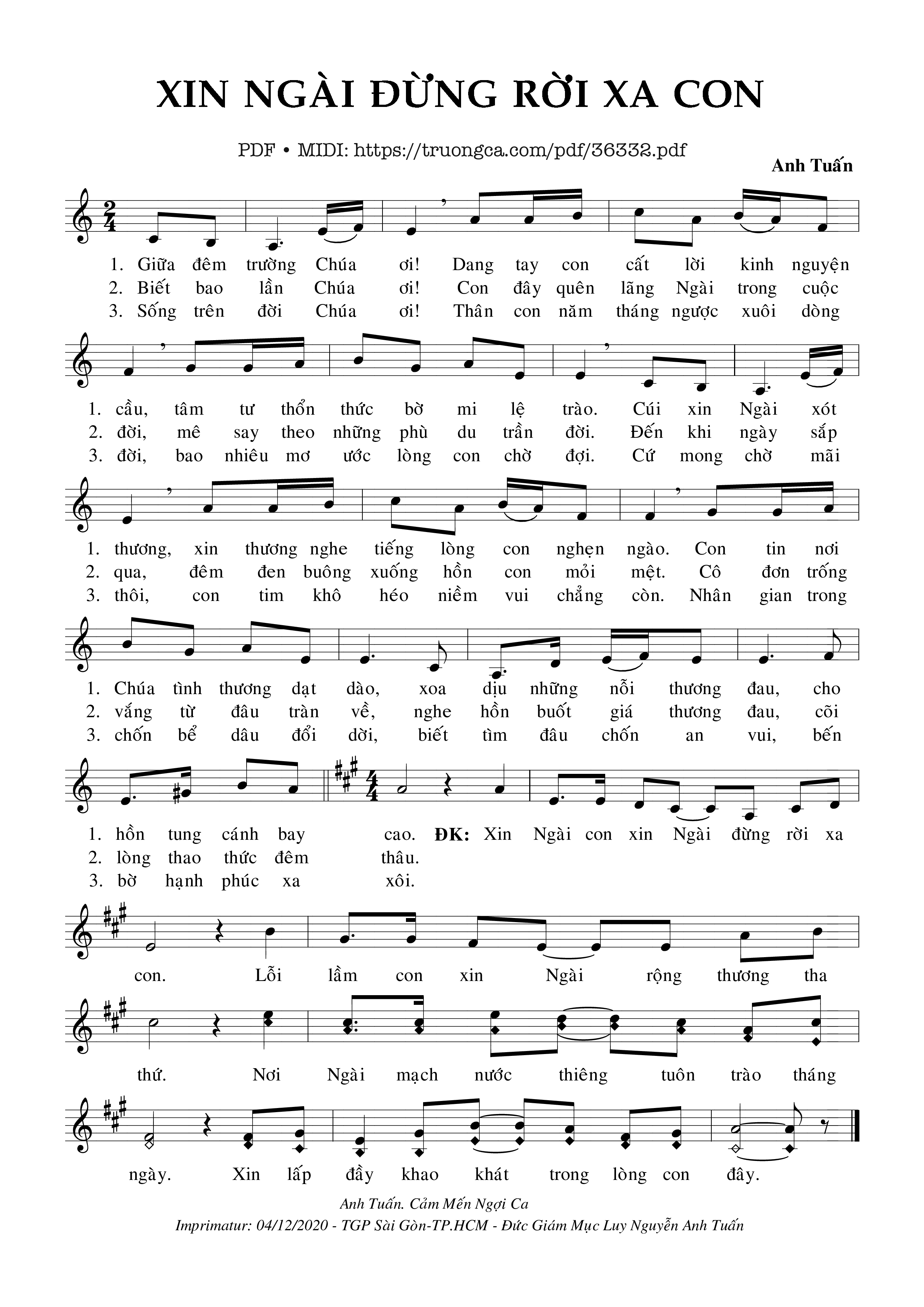 Sheet nhạc Xin Ngài Đừng Lìa Xa Con