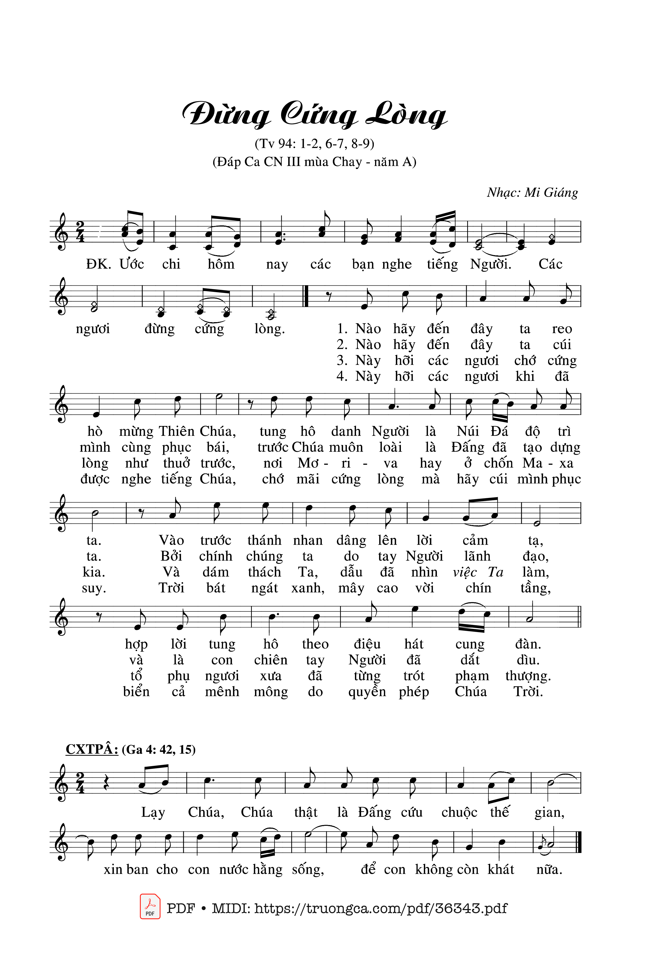 Trang 1 của Sheet nhạc PDF bài hát Thánh Vịnh 94, Đừng Cứng Lòng - Mi Giáng