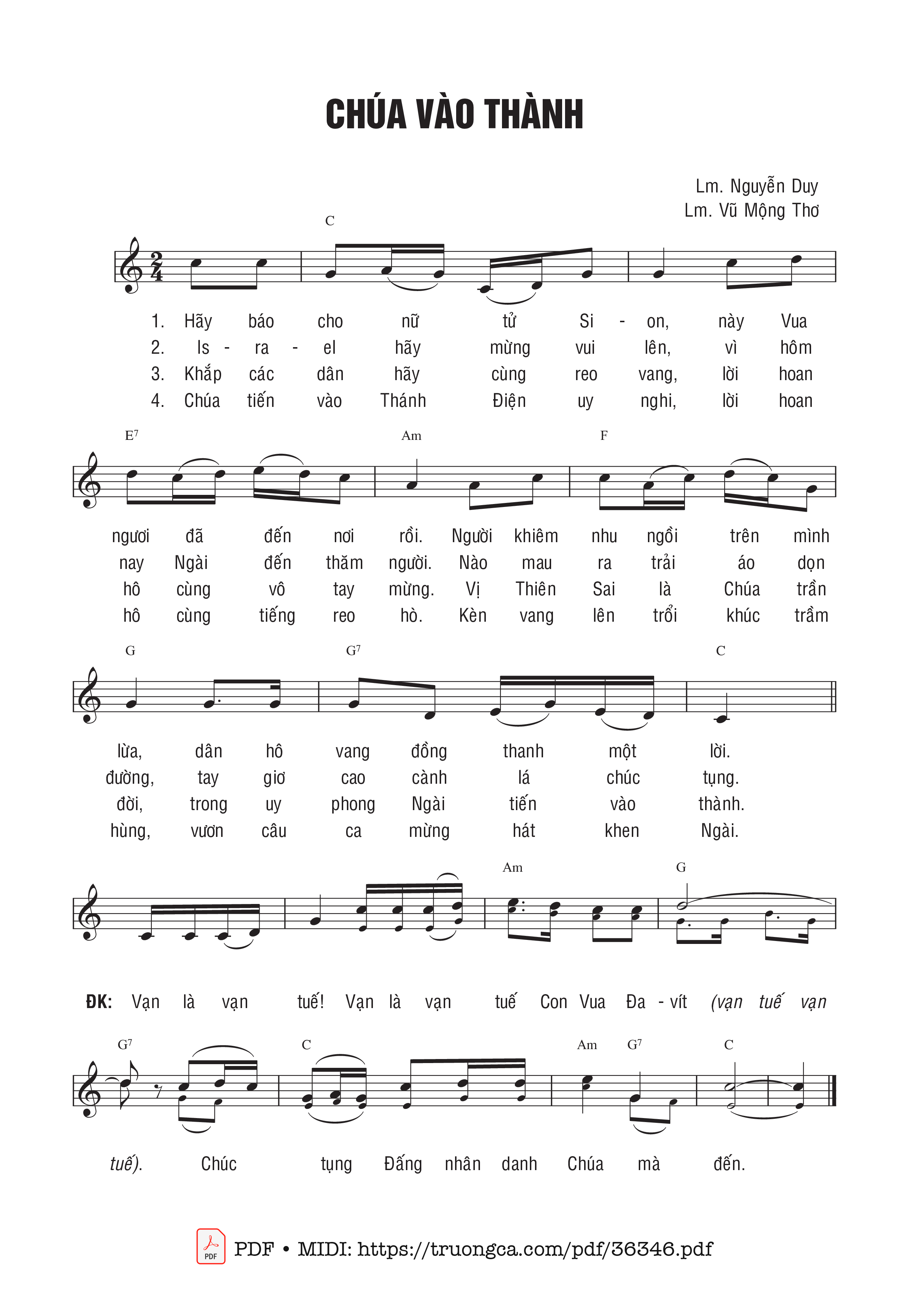 Sheet nhạc Chúa Vào Thành - Nguyễn Duy &Amp; Vũ Mộng Thơ