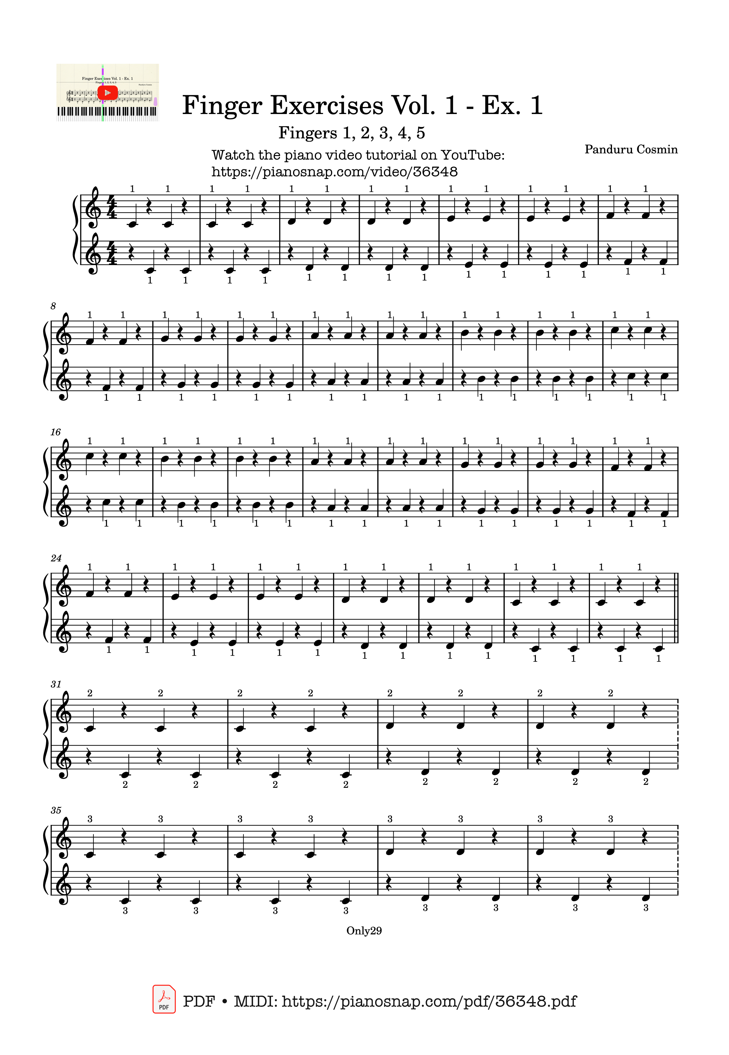 Trang 1 của Sheet nhạc PDF bài hát Finger Exercises - Vol. 1 - Ex. 1 Piano - Panduru Cosmin
