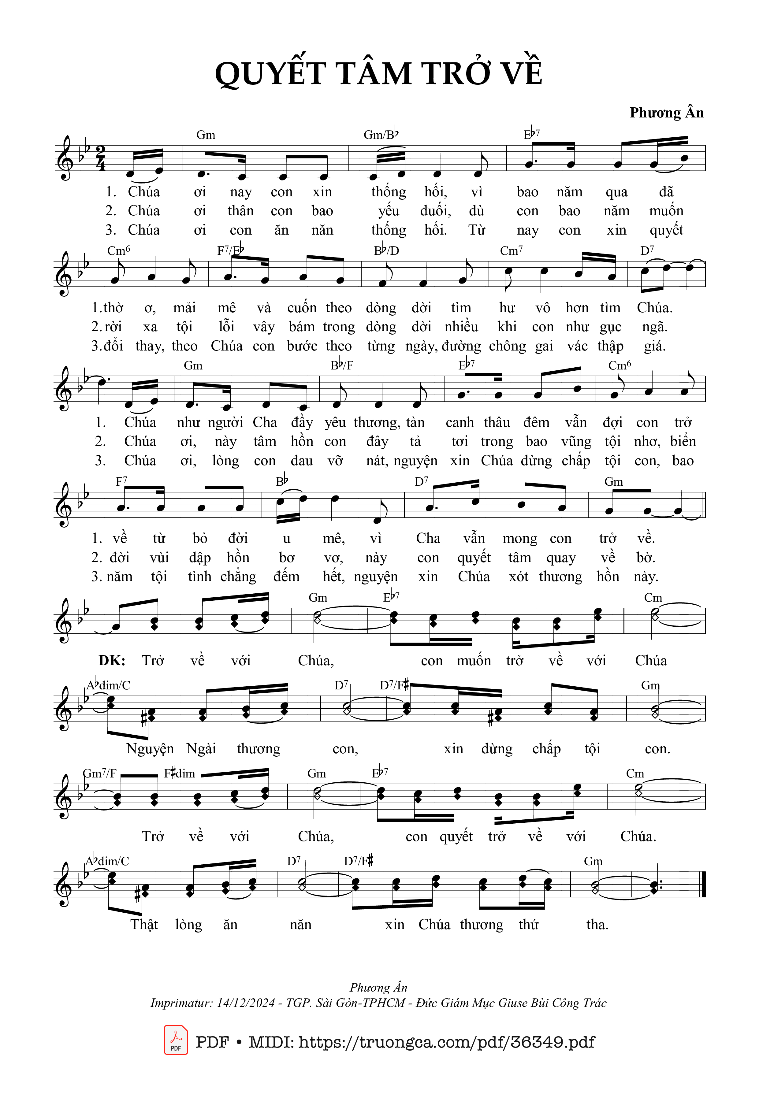 Trang 1 của Sheet nhạc PDF bài hát Quyết Tâm Trở Về - Phương Ân