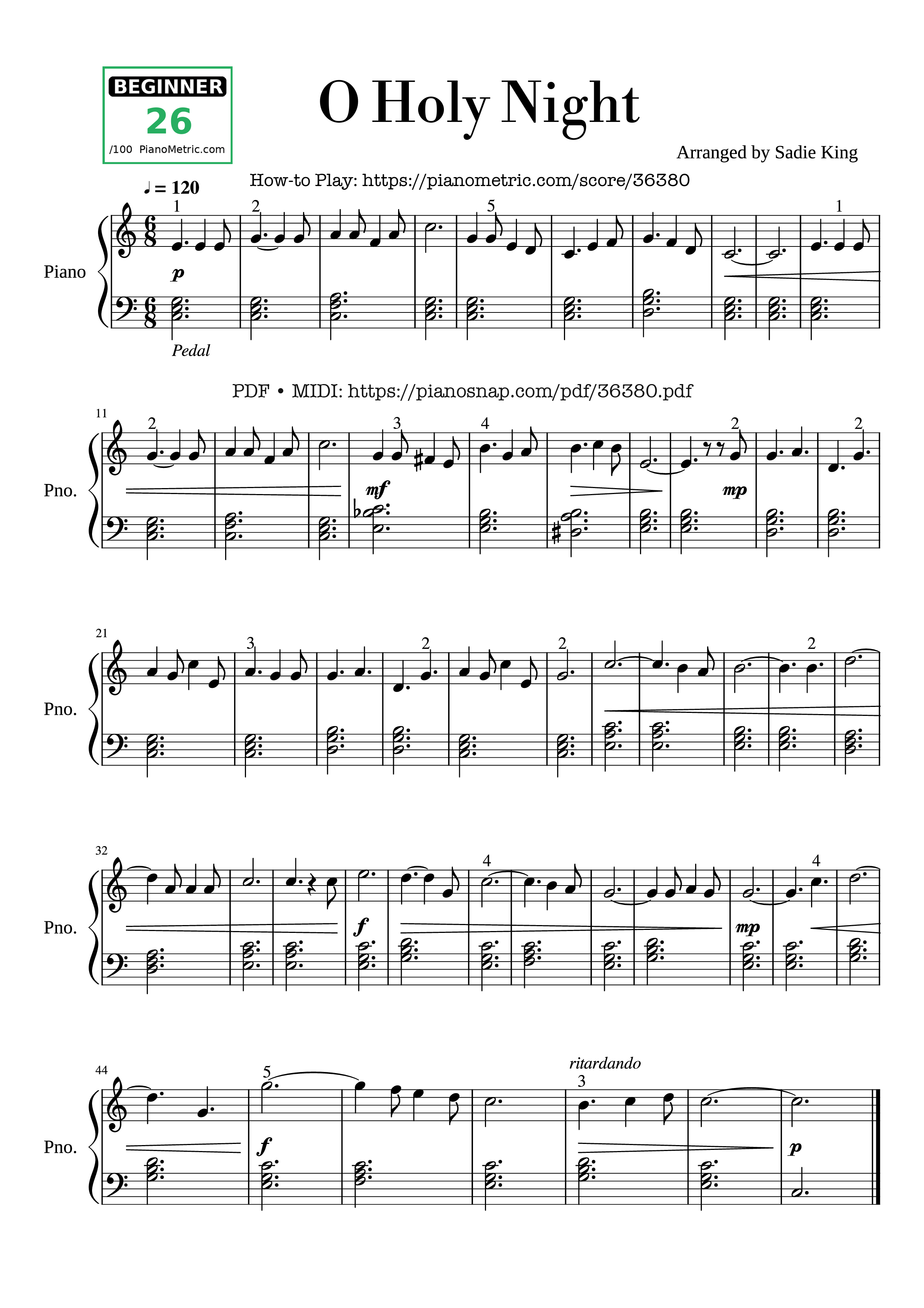Trang 1 của Sheet nhạc PDF bài hát O Holy Night - Easy Piano - Placide Cappeau