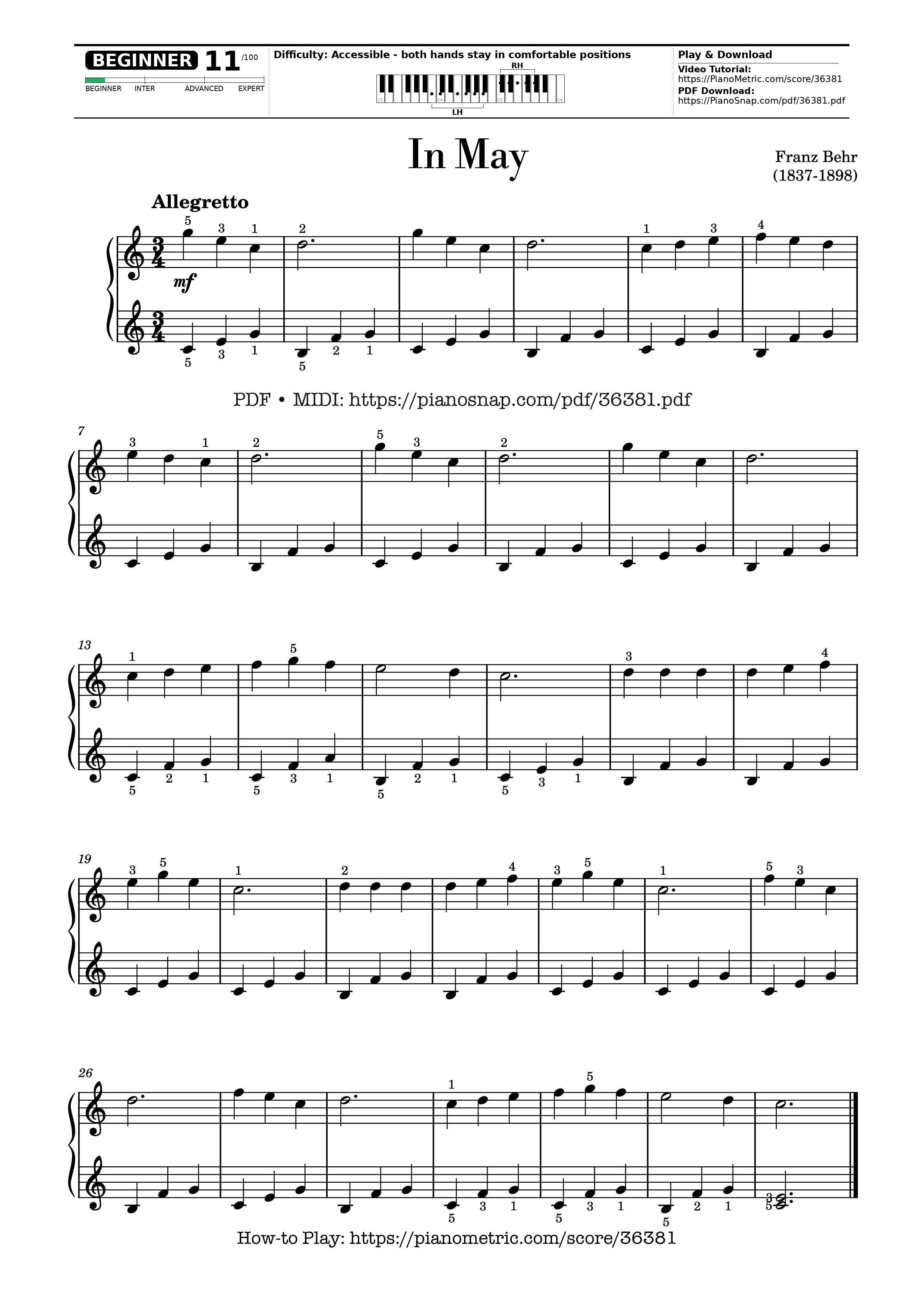 Sheet nhạc In May - Franz Behr - Franz Behr