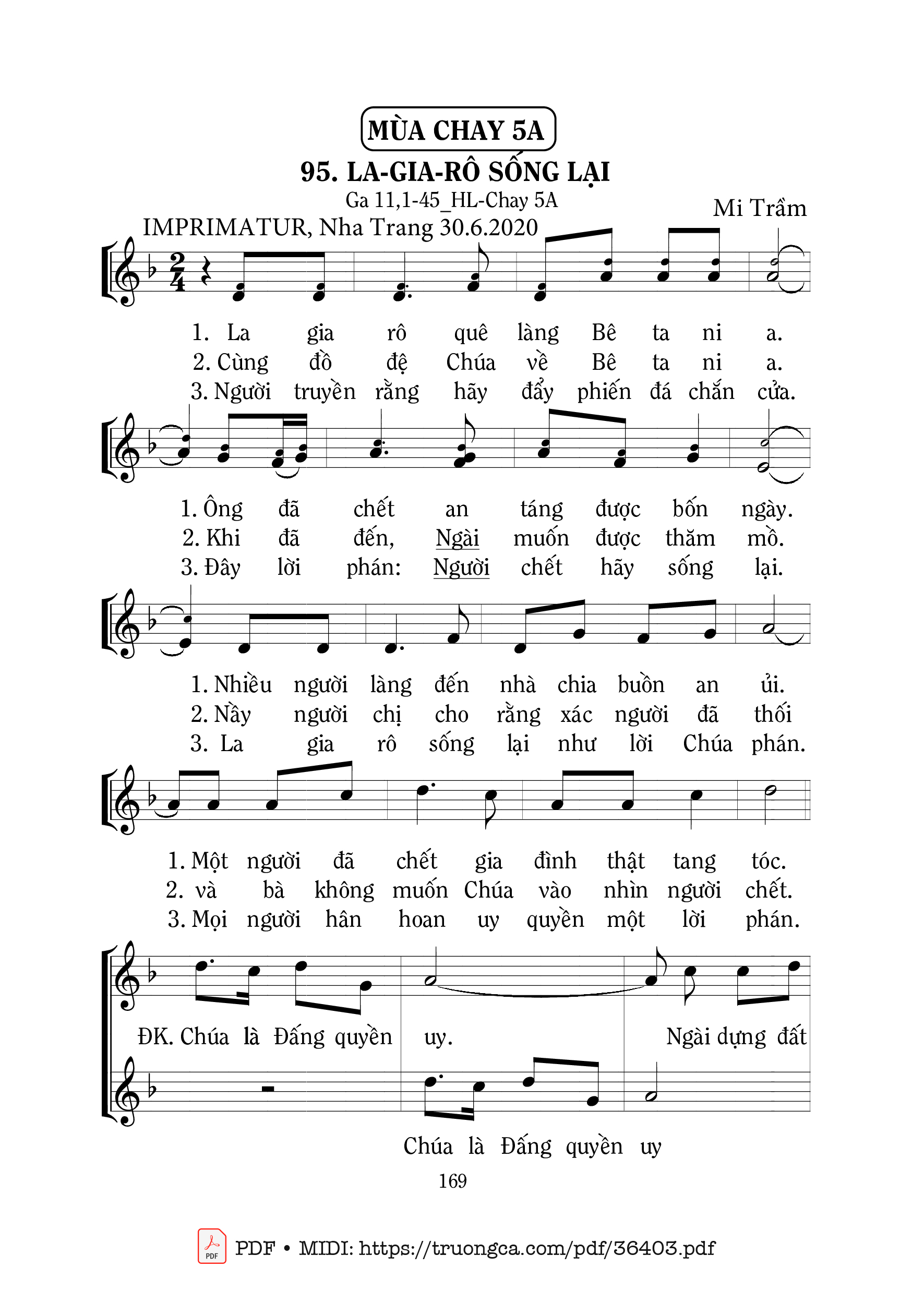 Trang 1 của Sheet nhạc PDF bài hát La-Gia-Rô Sống Lại - Mi Trầm