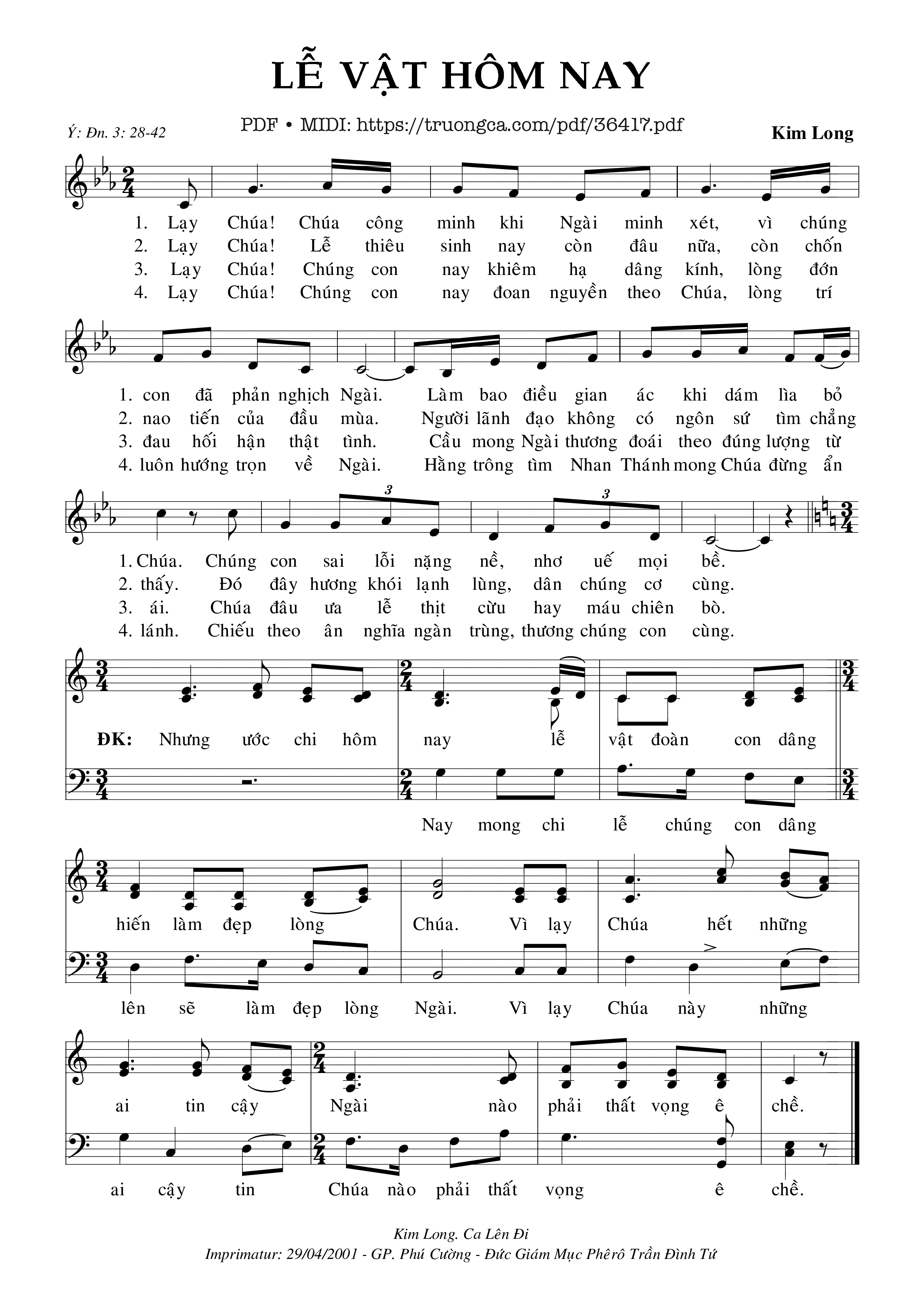 Sheet nhạc Lễ Vật Hôm Nay - Kim Long