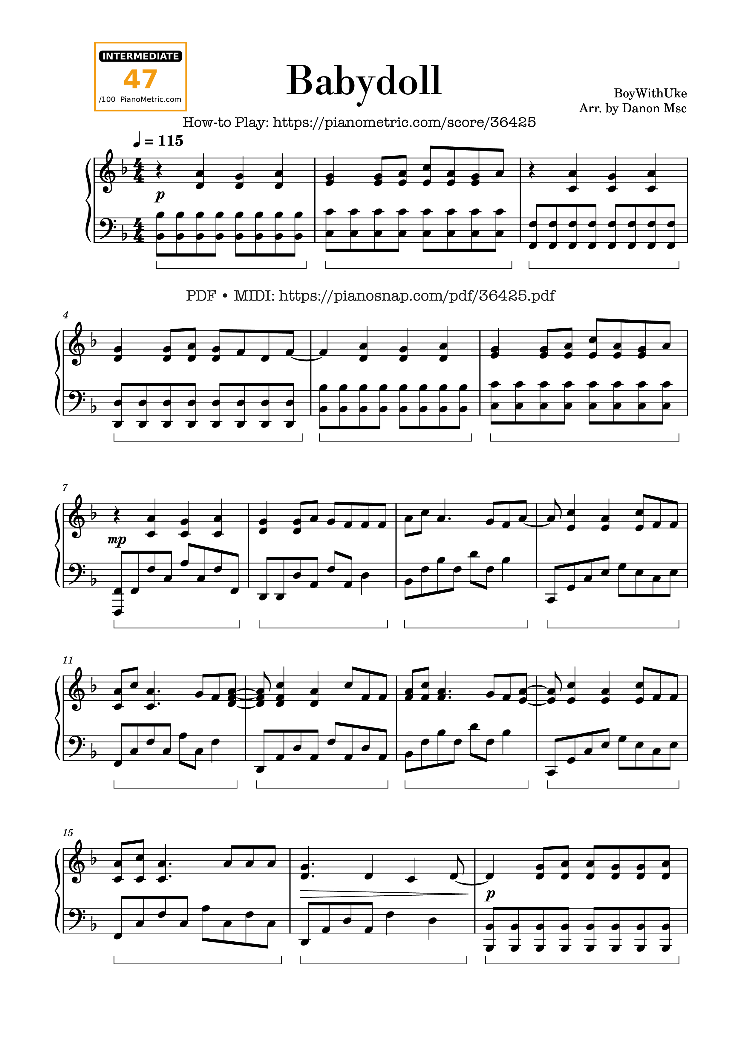 Sheet nhạc Babydoll (Full Piano Cover)