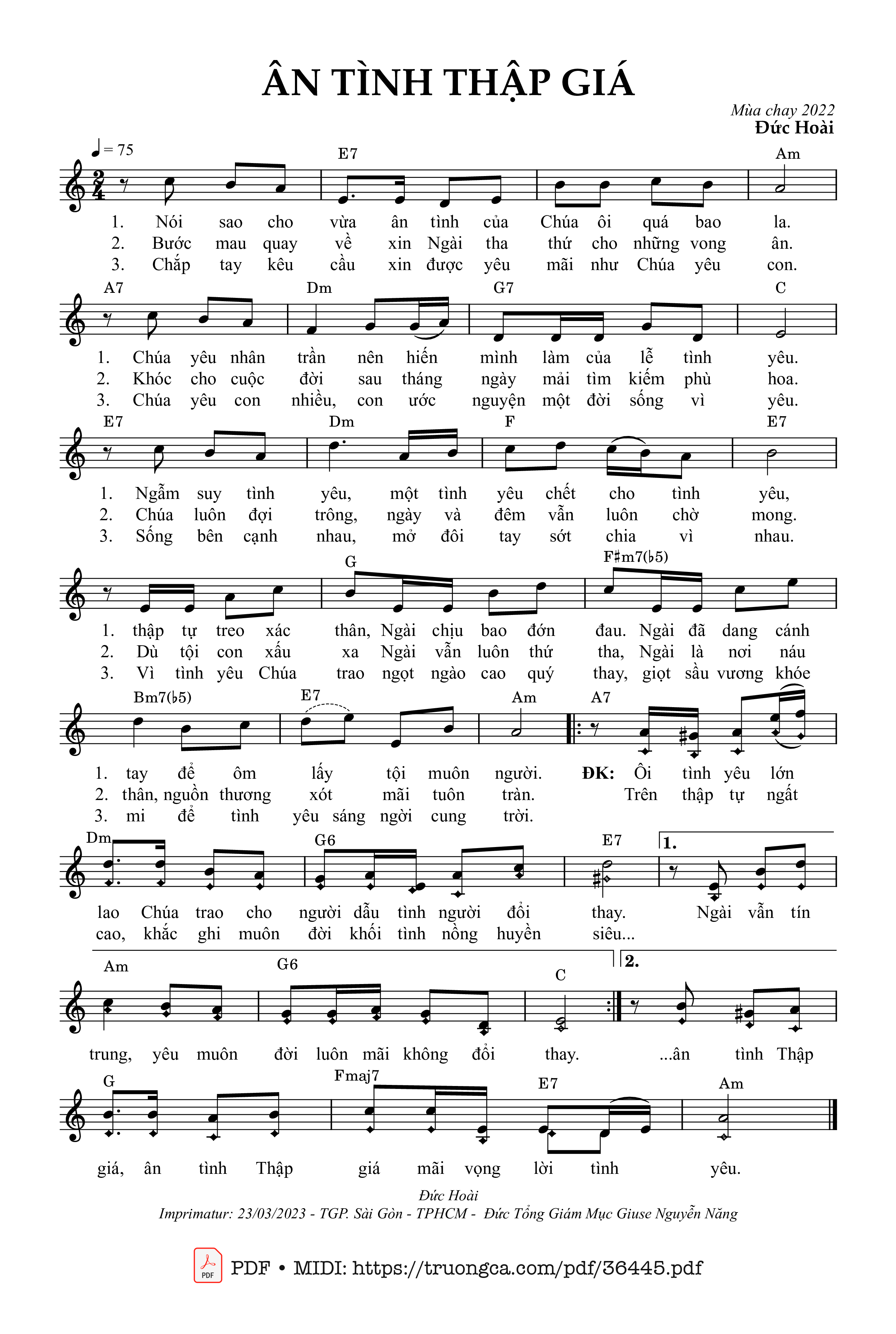 Sheet nhạc Ân Tình Thập Giá - Đức Hoài