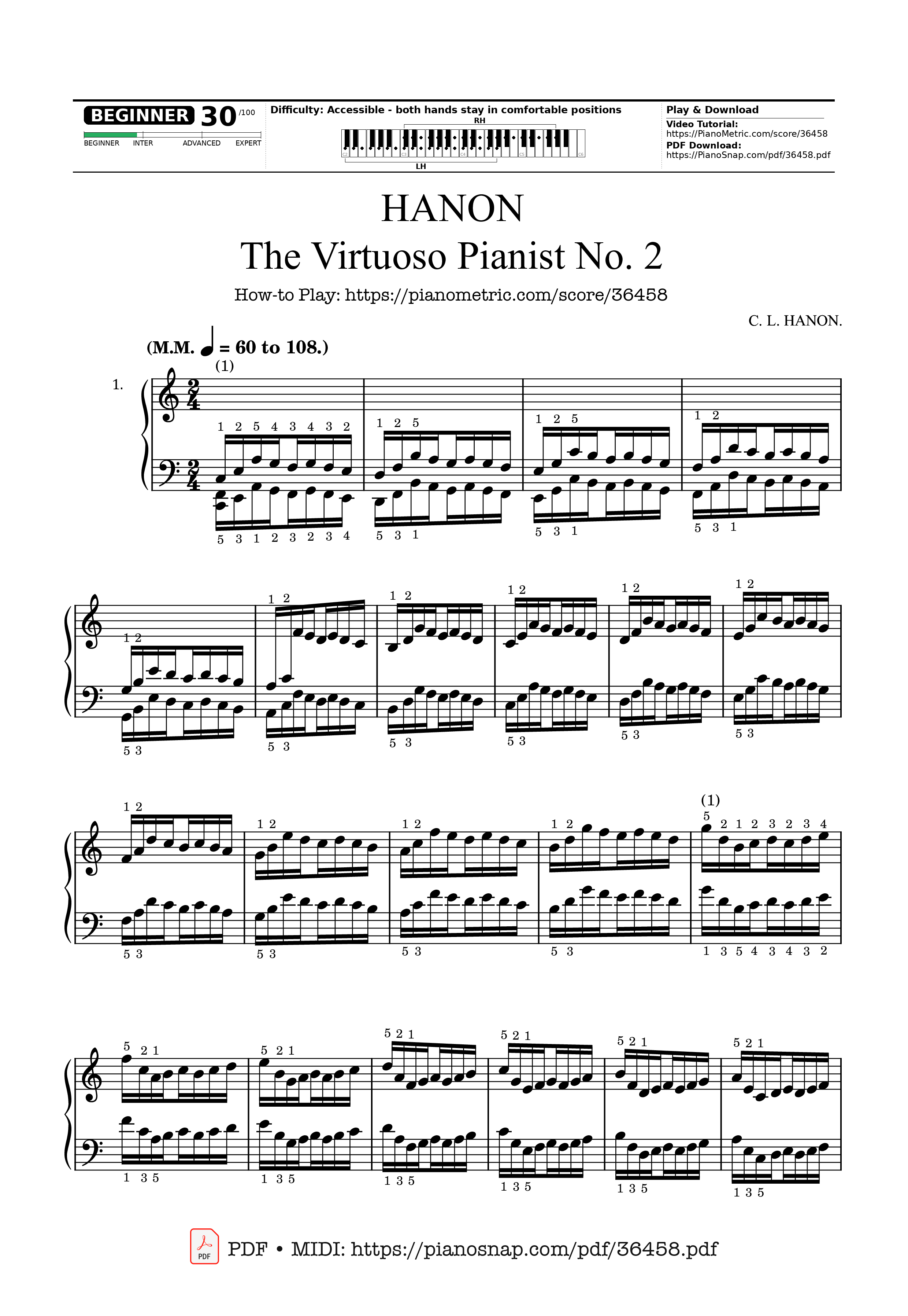 Trang 1 của Sheet nhạc PDF bài hát Hanon - The Virtuoso Pianist No. 2 - 