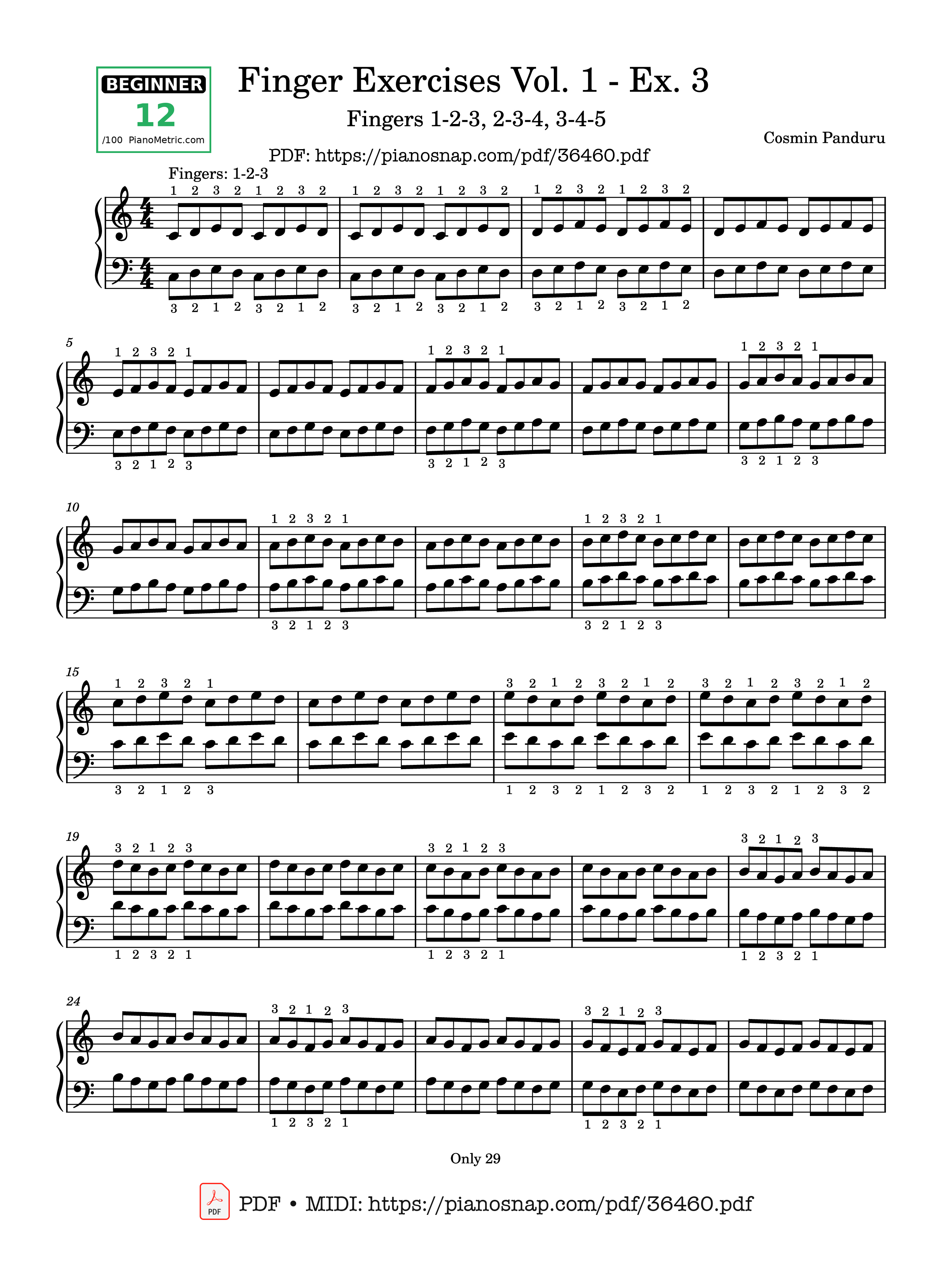 Sheet nhạc Finger Exercises Vol. 1 - Ex. 3 Piano