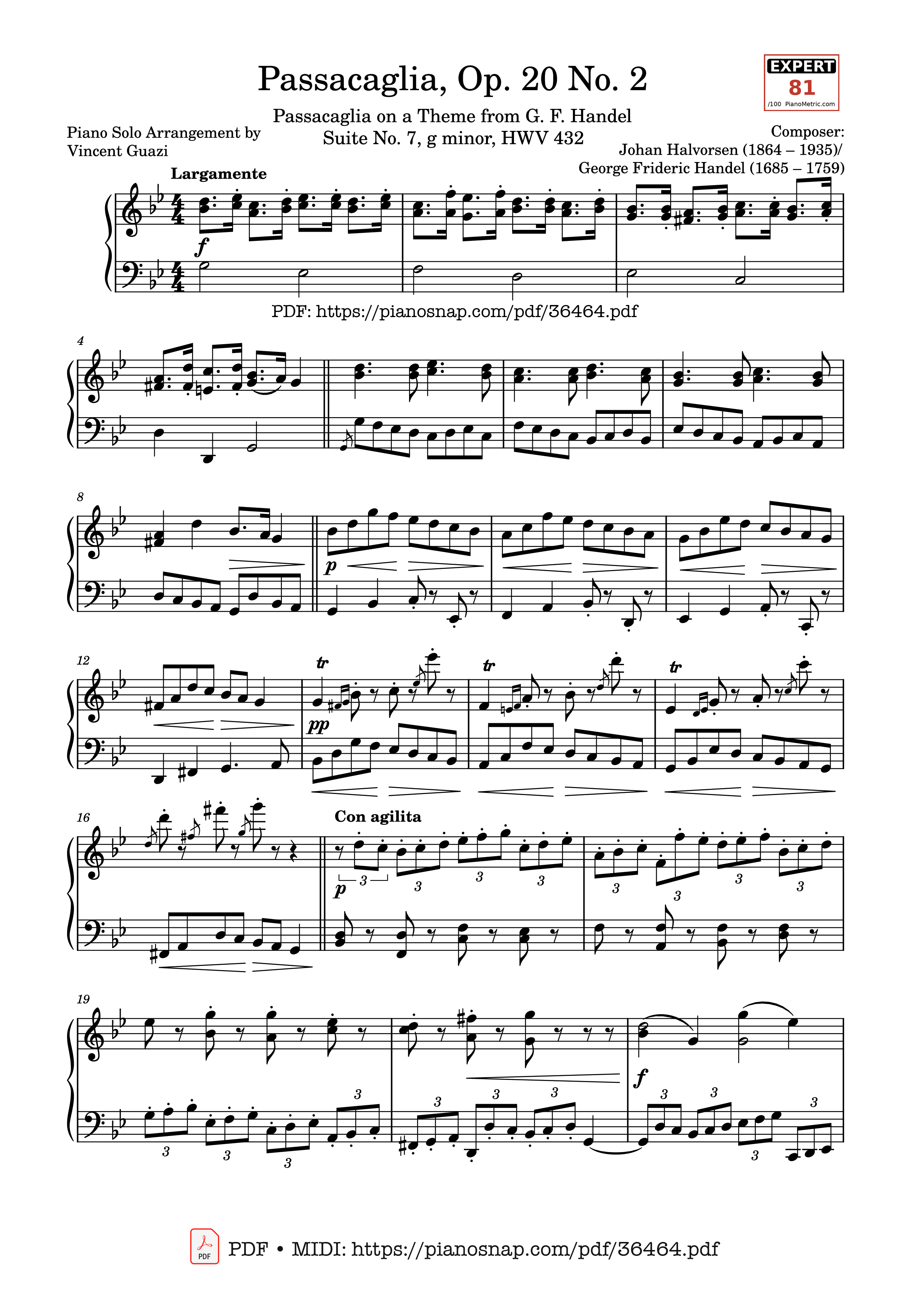 Trang 1 của Sheet nhạc PDF Piano bài hát Johan Halvorsen Passacaglia, Op. 20 No. 2 (Piano Solo) - Johan Halvorsen