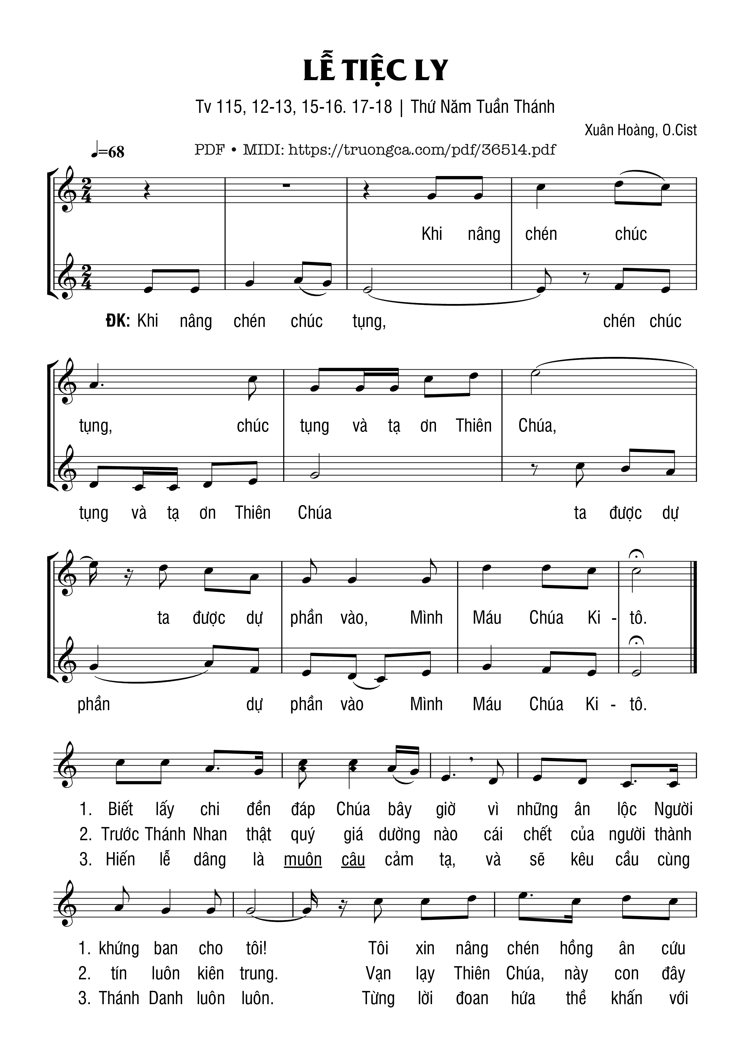 Trang 1 của Sheet nhạc PDF bài hát Thánh Vịnh 115, Lễ Tiệc Ly - Xuân Hoàng
