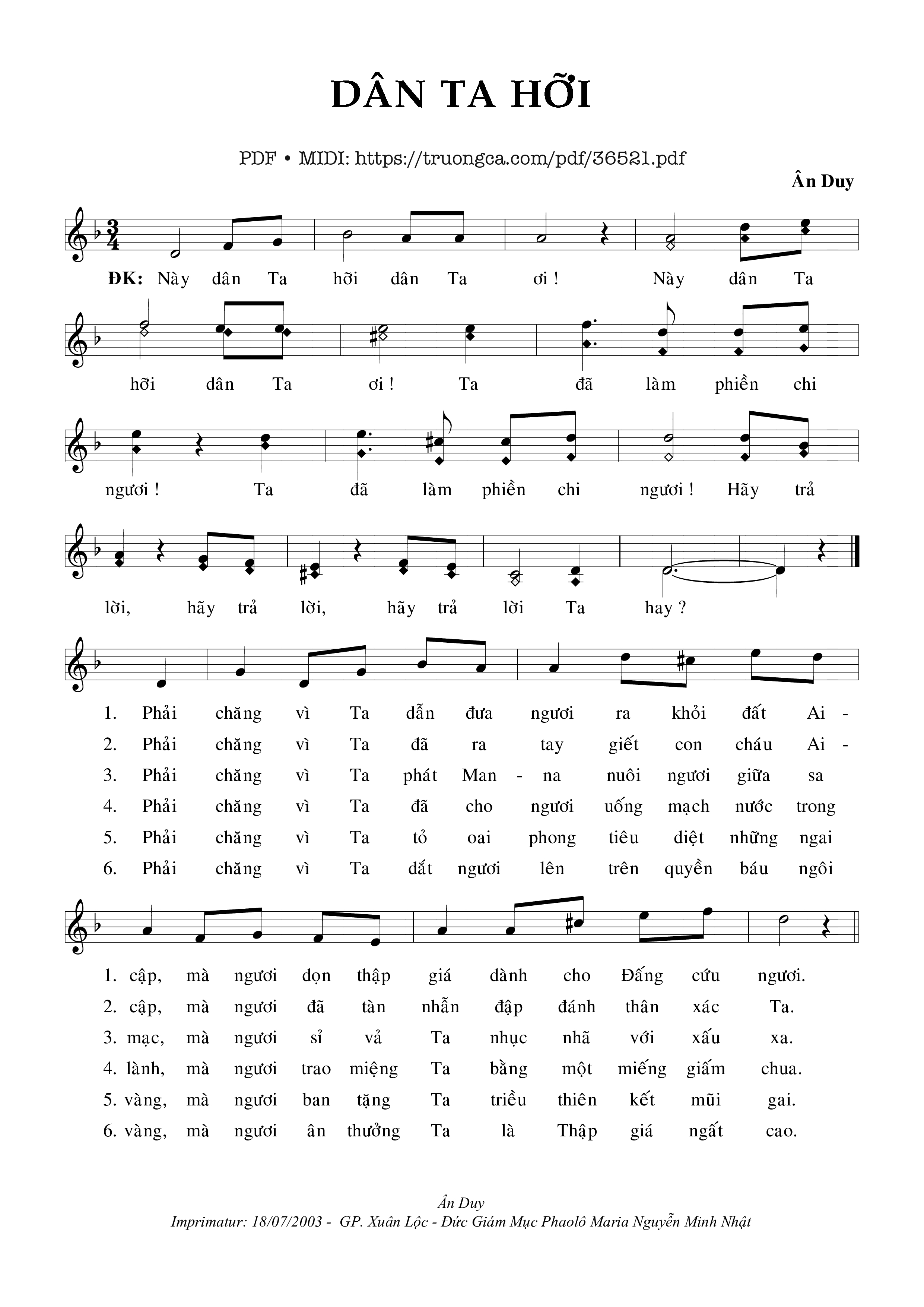 Sheet nhạc Dân Ta Hỡi - Ân Duy