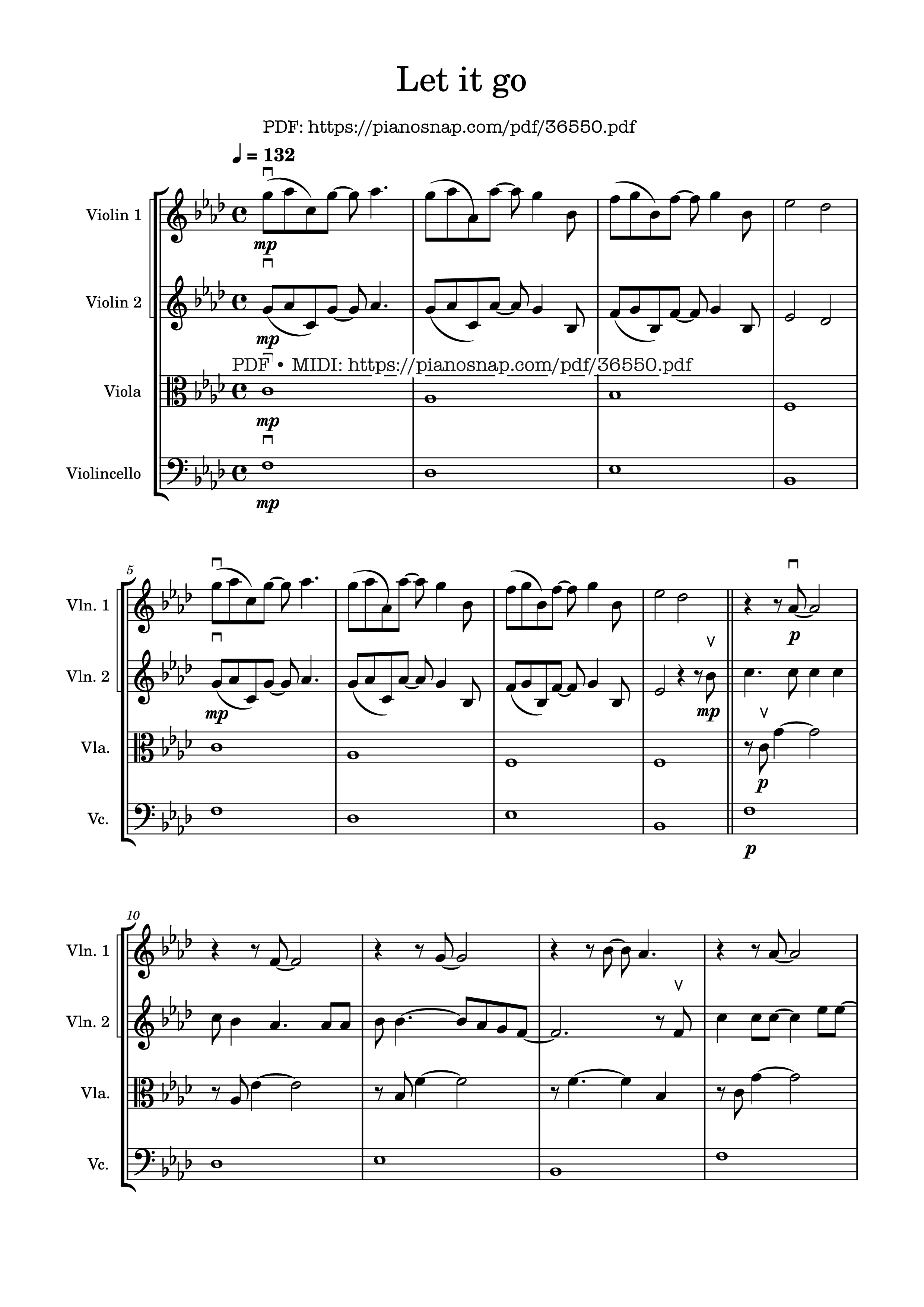 Trang 1 của Sheet nhạc PDF bài hát Let It Go - string quartet Violin - Walt Disney
