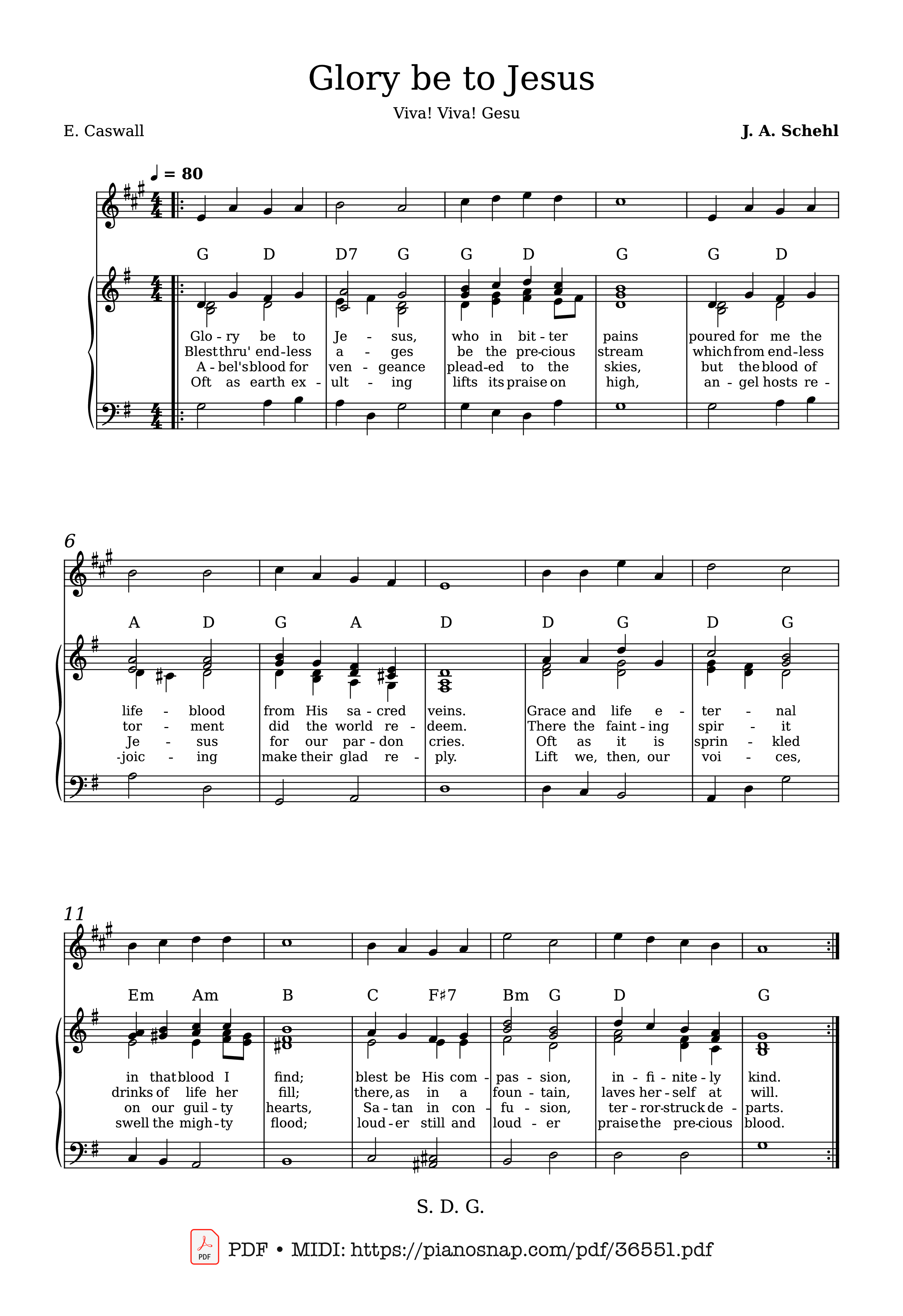 Trang 1 của Sheet nhạc PDF Piano bài hát Glory be to Jesus - Catholic Hymn - J. A. Schehl