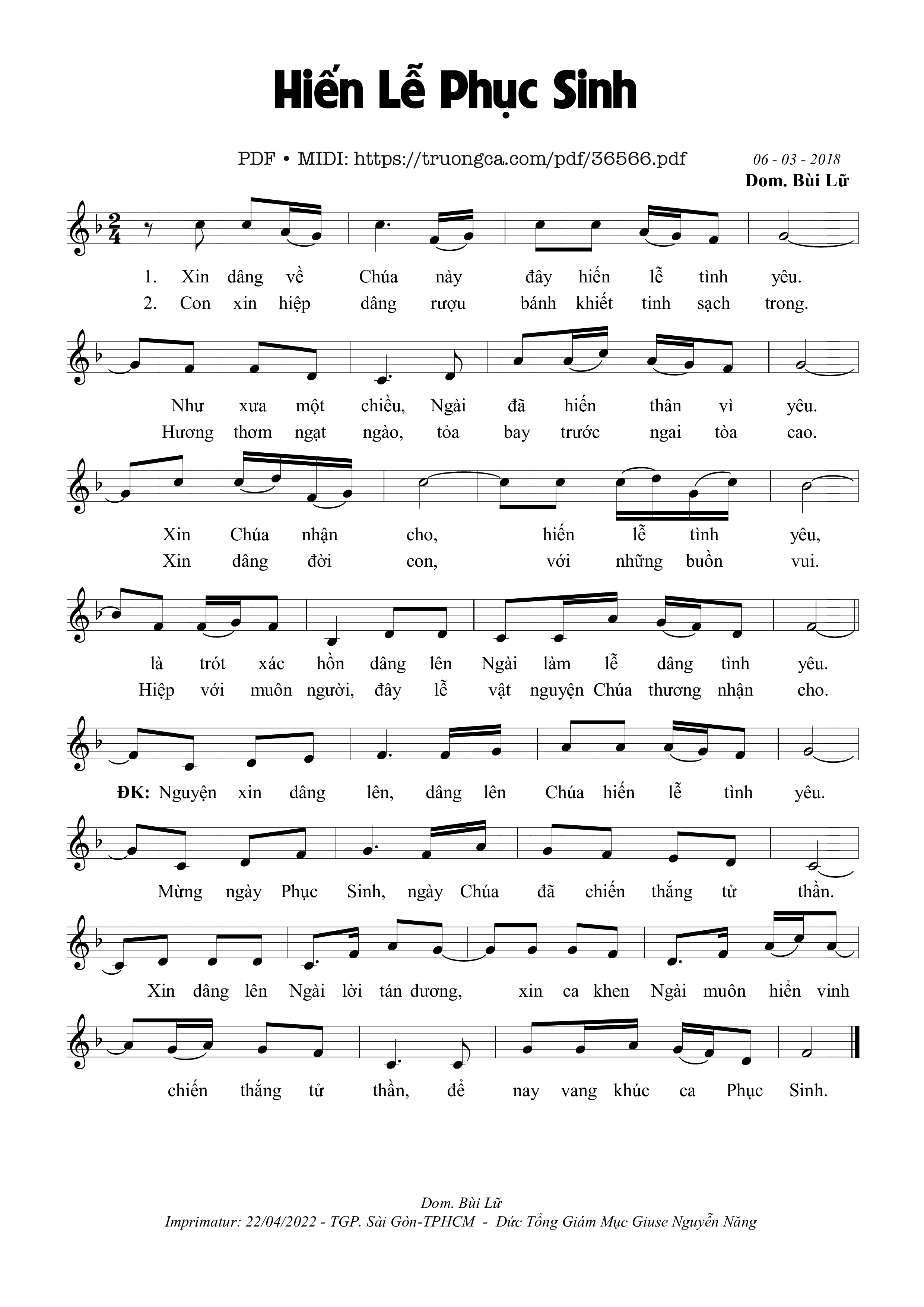 Trang 1 của Sheet nhạc PDF bài hát Hiến Lễ Phục Sinh - Bùi Lữ