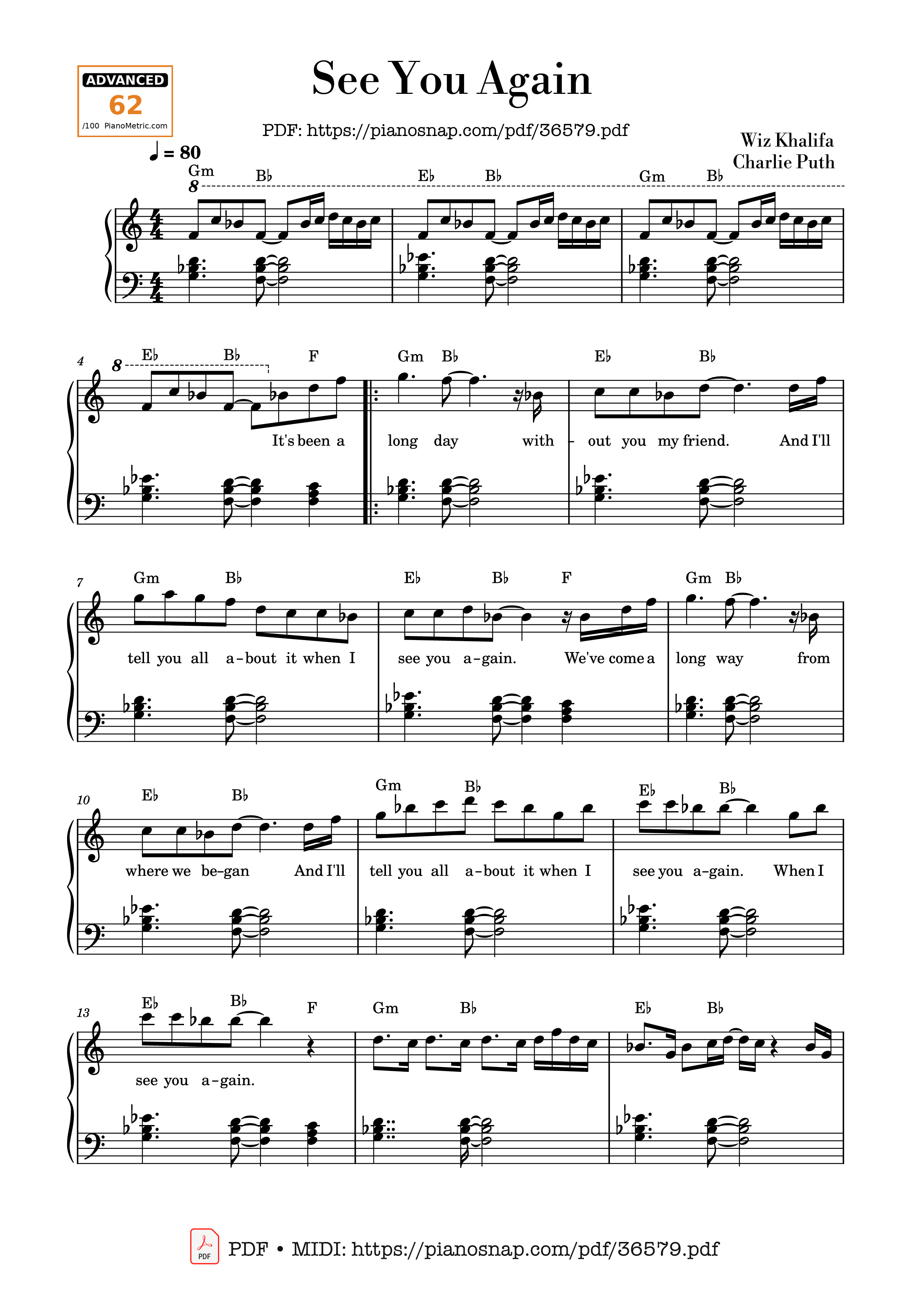 Sheet nhạc See You Again (Solo Piano)