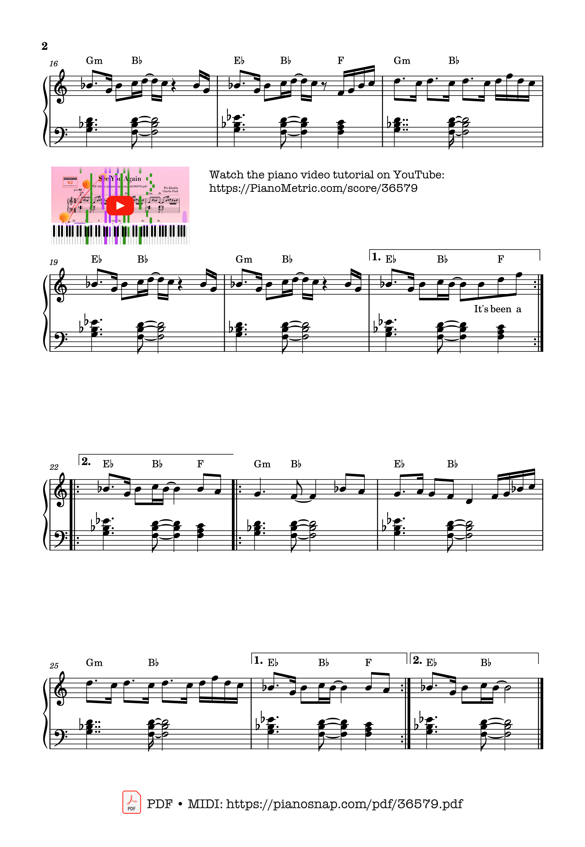 Trang 2 của Sheet nhạc PDF Piano bài hát See You Again (Solo Piano) - Wiz Khalifa
