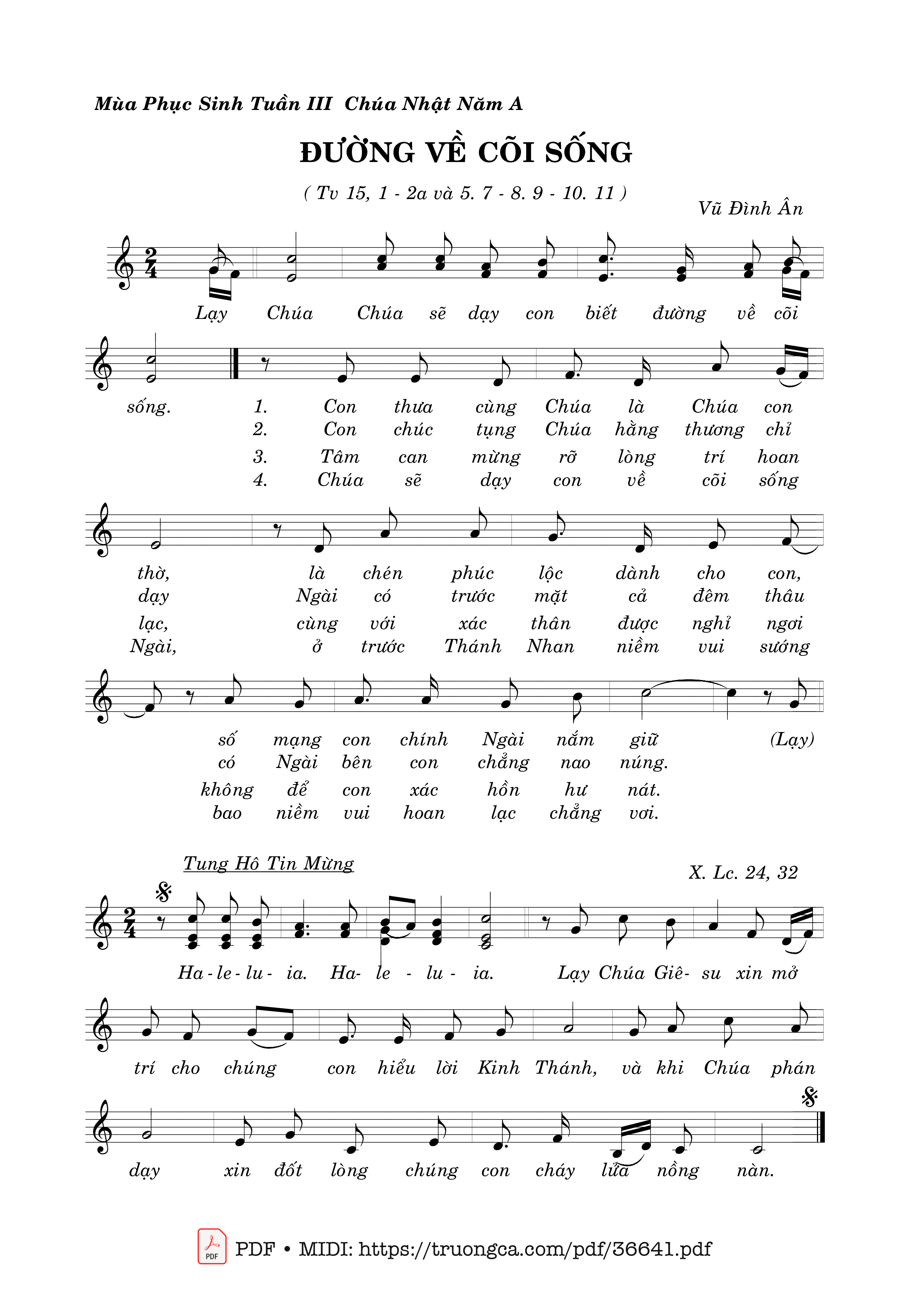 Sheet nhạc Thánh Vịnh 15, Đường Về Cõi Sống