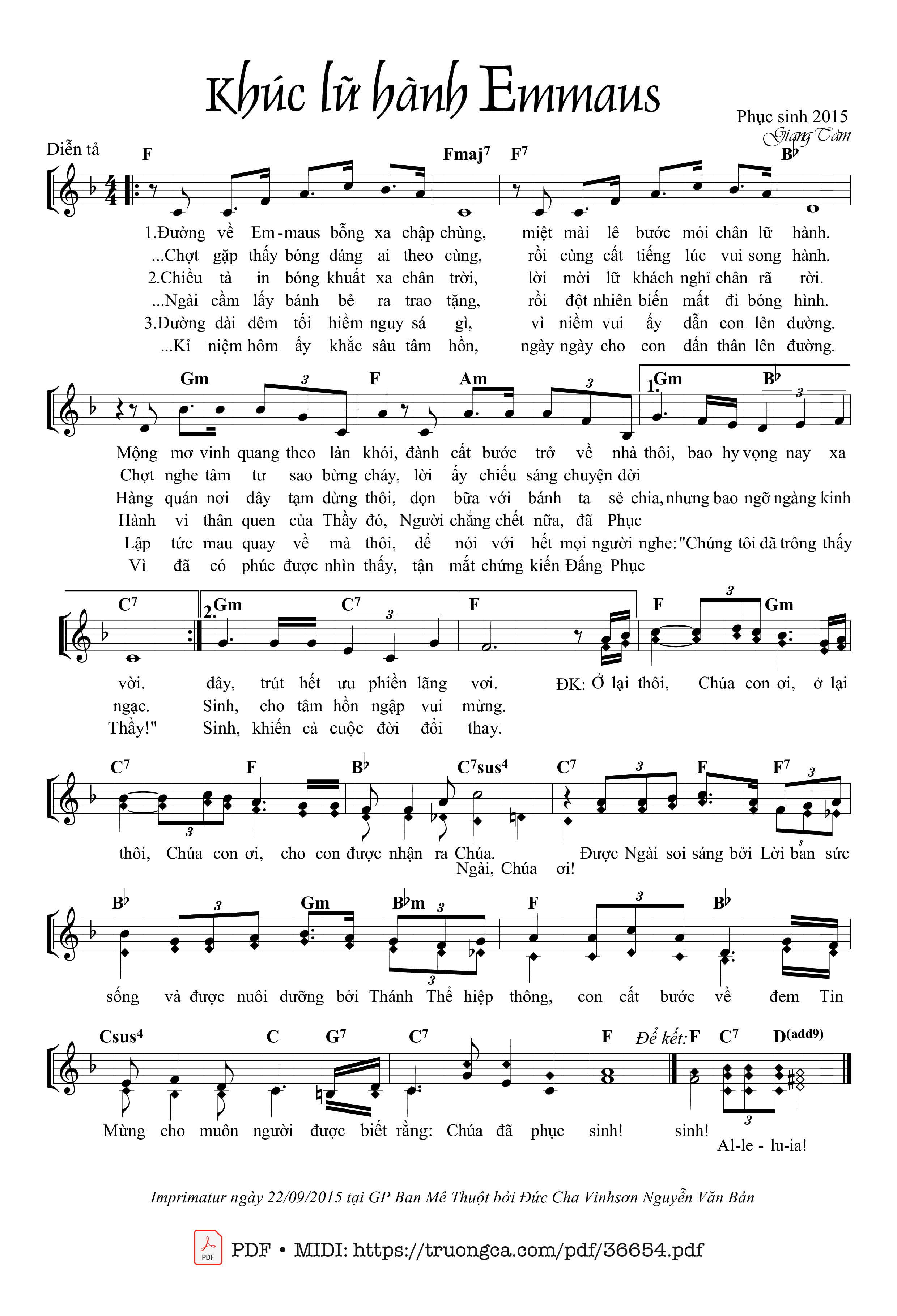Trang 1 của Sheet nhạc PDF bài hát Khúc Lữ Hành Emmaus - Giang Tâm
