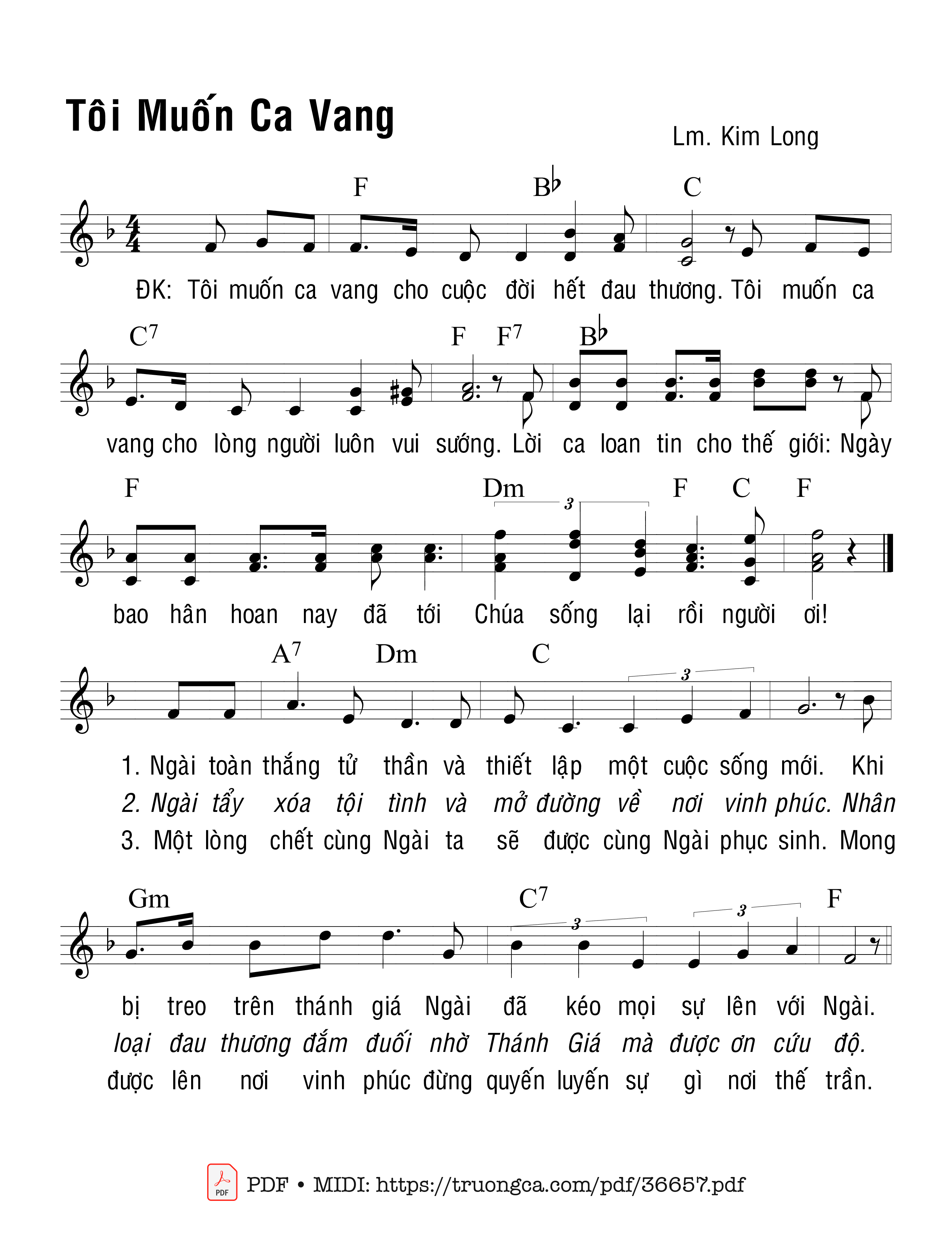 Trang 1 của Sheet nhạc PDF bài hát Tôi Muốn Ca Vang - Kim Long