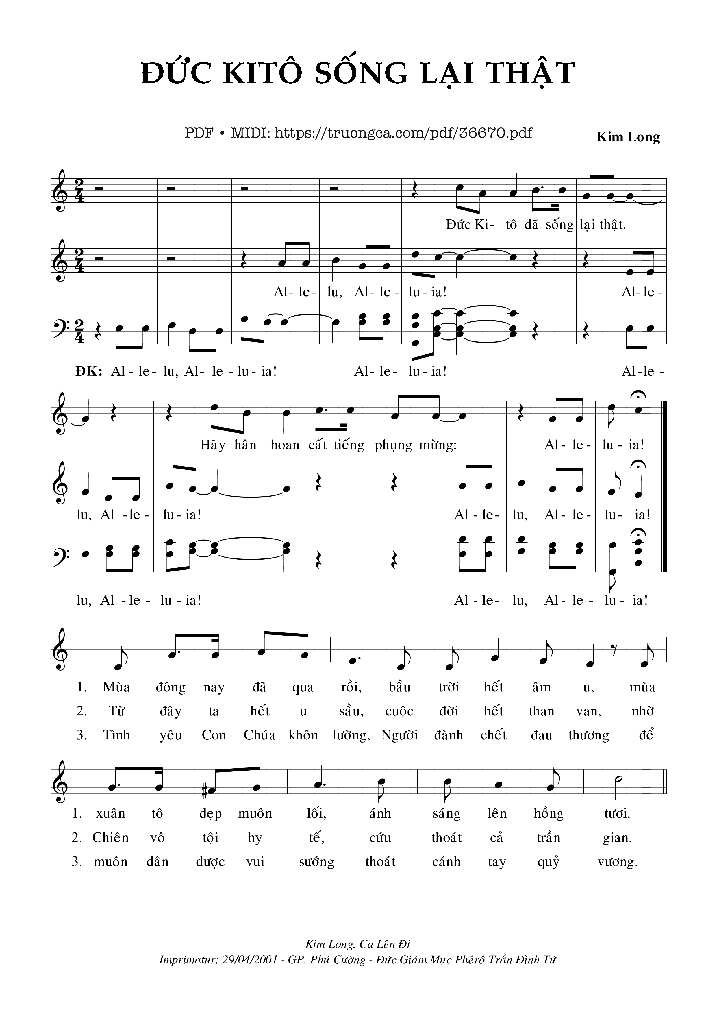 Trang 1 của Sheet nhạc PDF bài hát Đức Kitô Sống Lại Thật - Kim Long