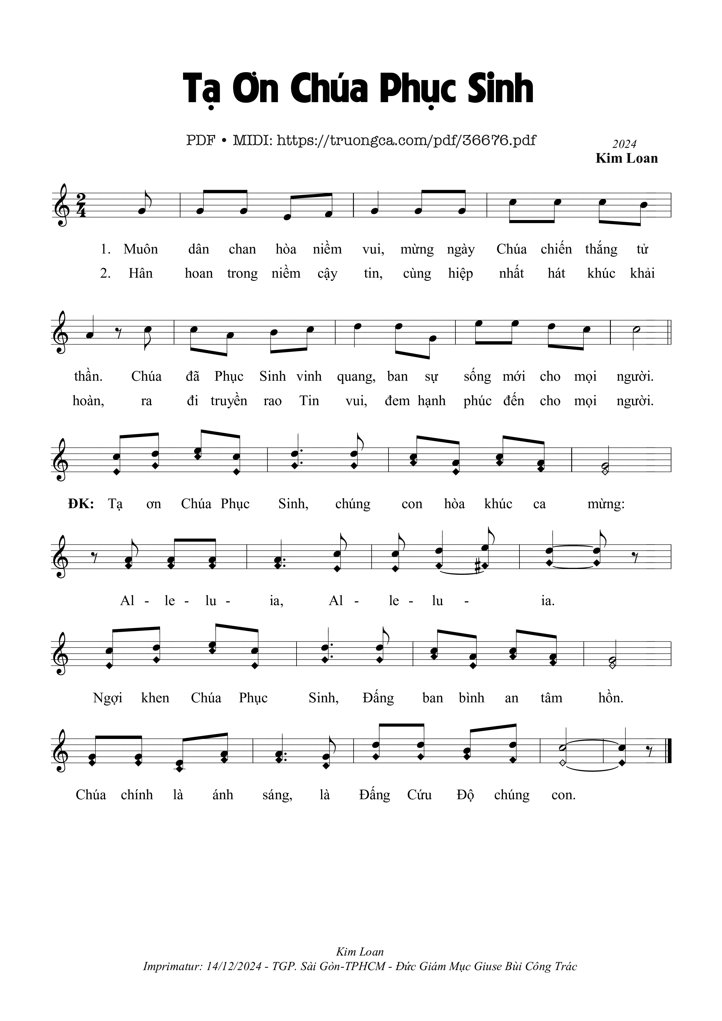 Sheet nhạc Tạ Ơn Chúa Phục Sinh