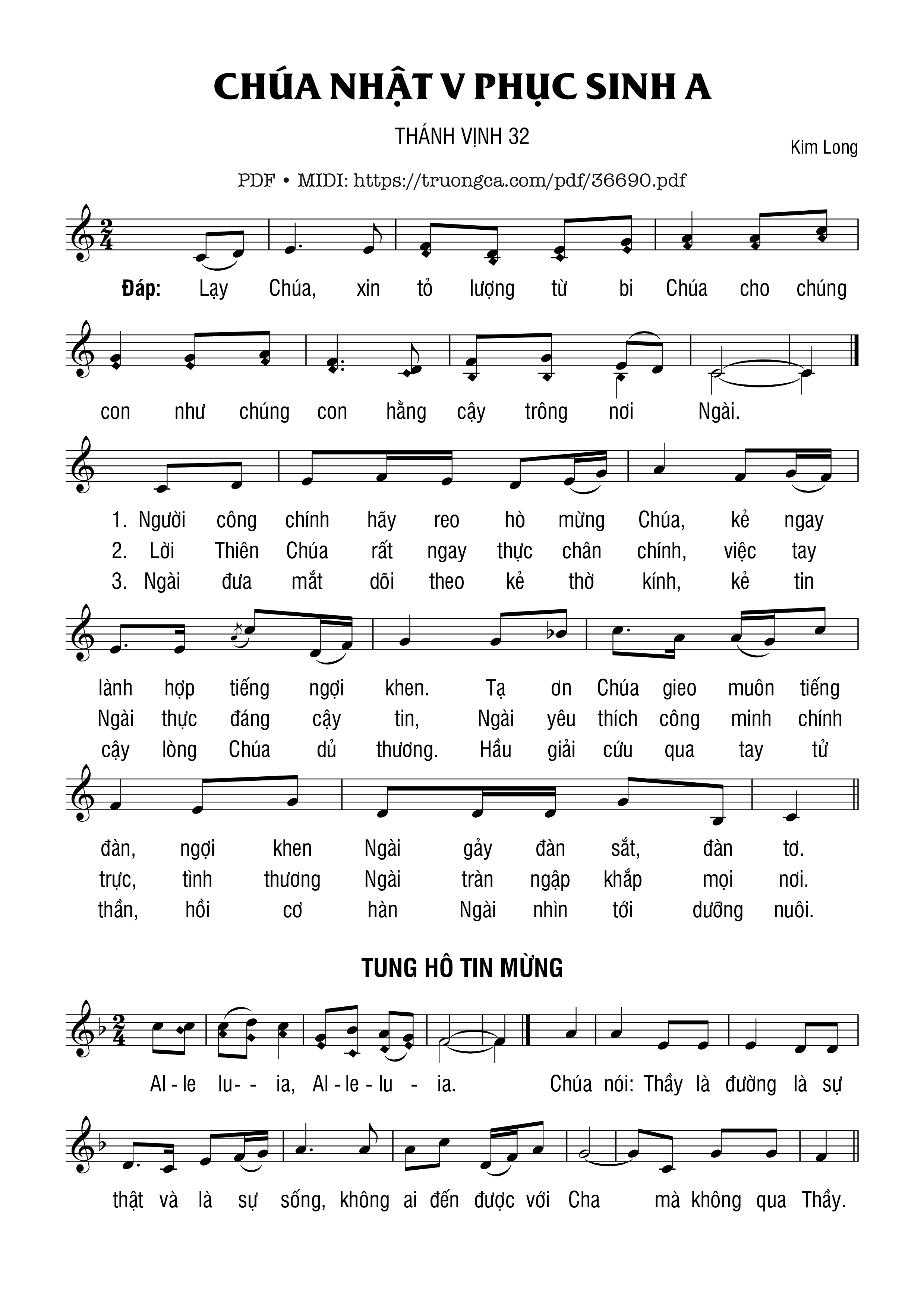 Sheet nhạc Thánh Vịnh 32, Chúa Nhật 5A Phục Sinh