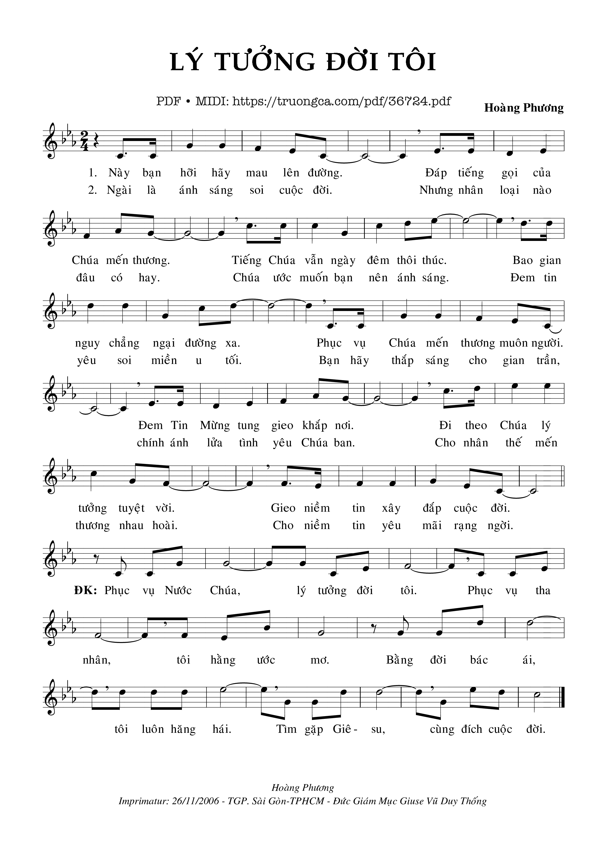 Sheet nhạc Lý Tưởng Đời Tôi - Hoàng Phương