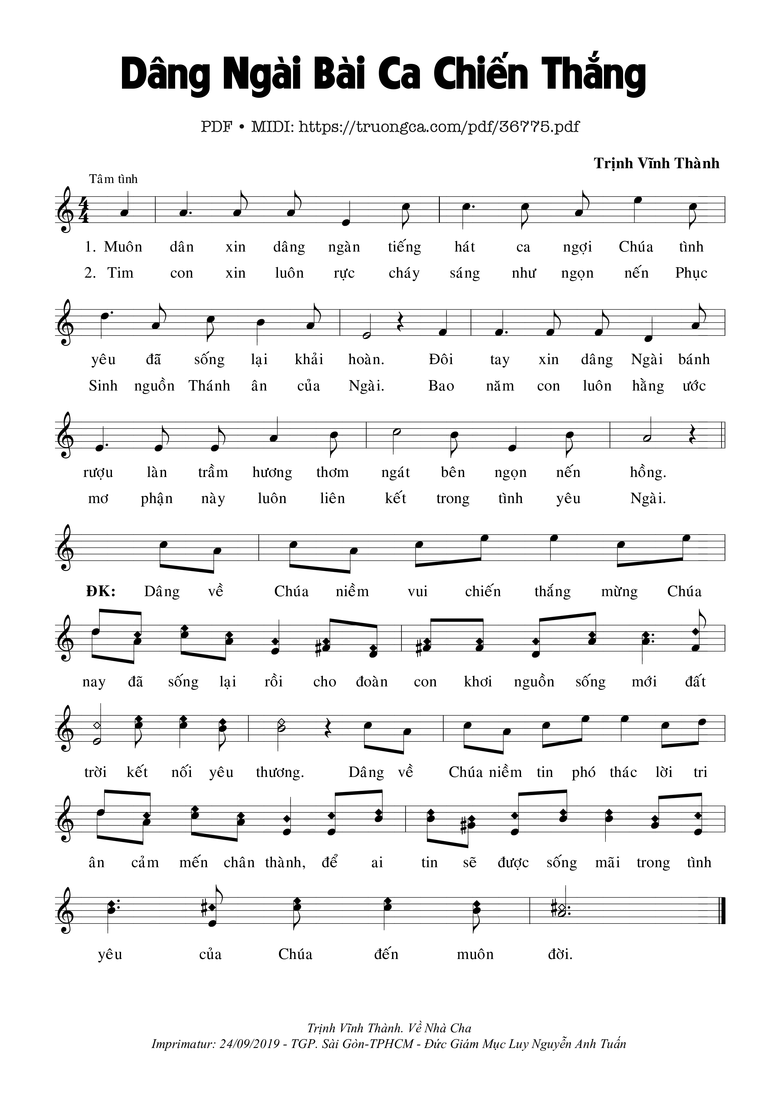 Trang 1 của Sheet nhạc PDF bài hát Dâng Ngài Bài Ca Chiến Thắng - Trịnh Vĩnh Thành