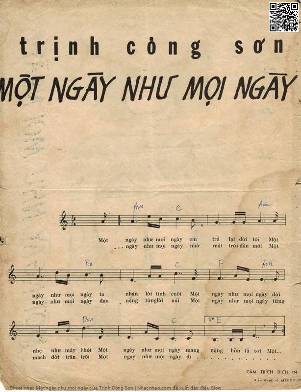 Trang 2 của Sheet nhạc PDF bài hát Một ngày như mọi ngày - Trịnh Công Sơn, 1. Một  ngày như mọi  ngày em  trả lại đời  tôi. Một  ngày như mọi  ngày ta  nhận lời tình  cuối