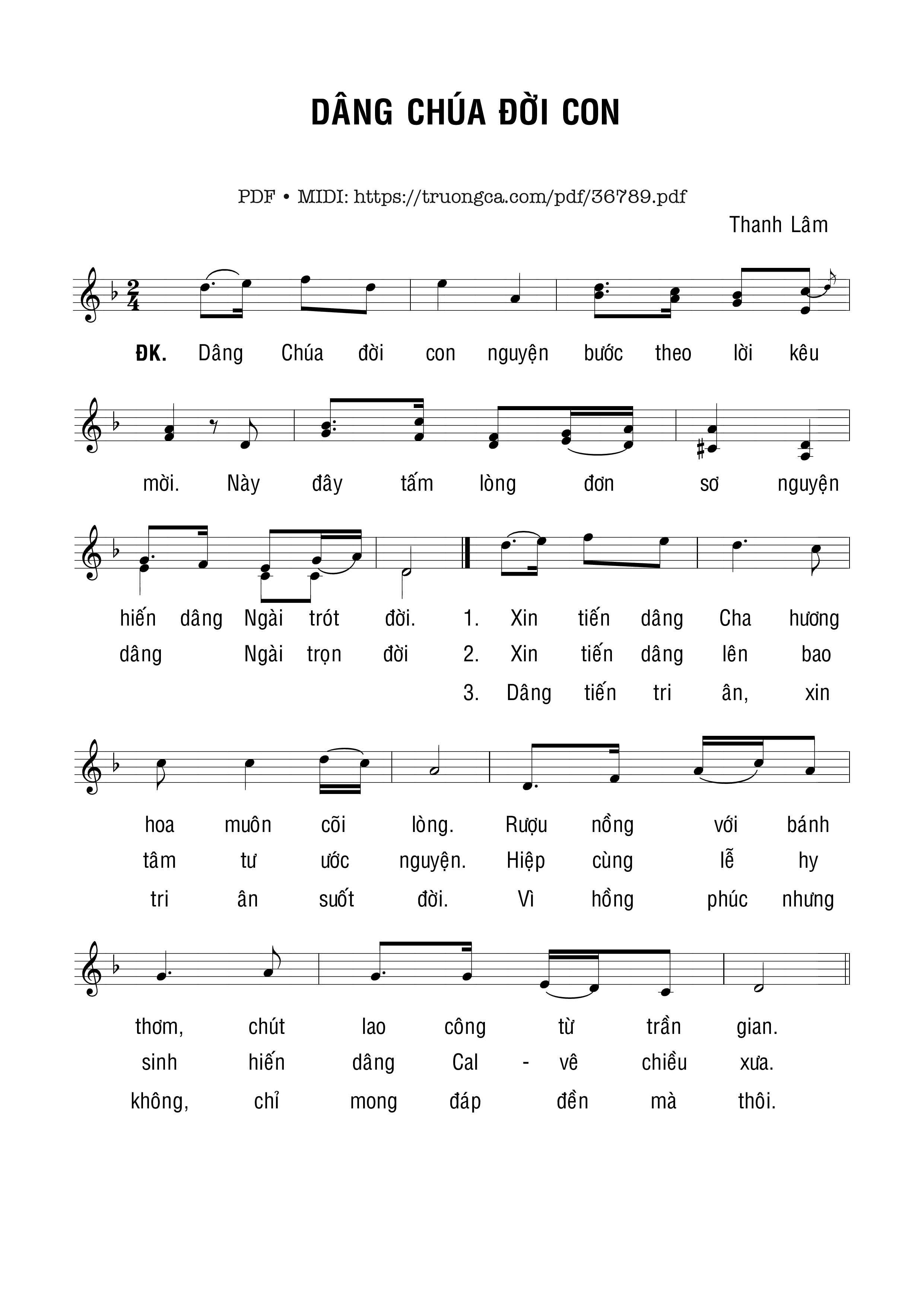 Trang 1 của Sheet nhạc PDF bài hát Dâng Chúa Đời Con - Thanh Lân (Song Mộc)
